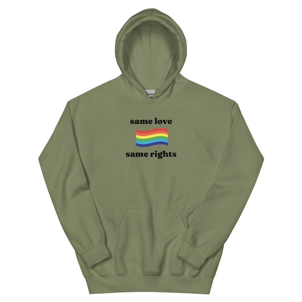 Same Love Same Rights rainbow hoodie, view 5 — Rose Gold Co