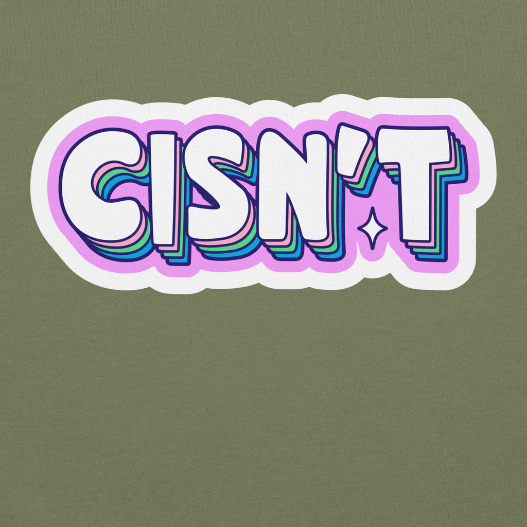 Cisn't pride hoodie, military green, front view — Rose Gold Co