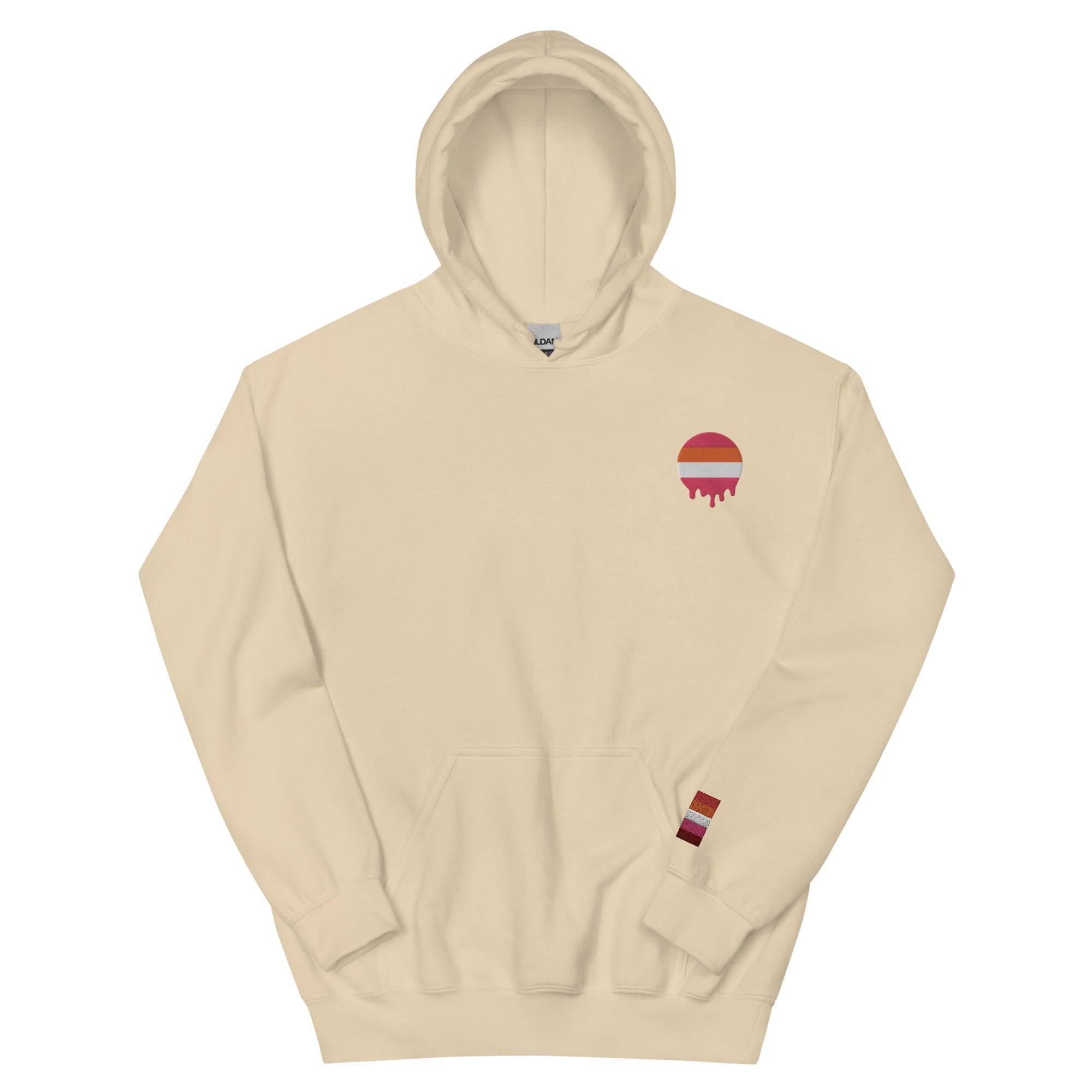 Melting Lesbian Pride embroidered hoodie, view 3 — Rose Gold Co
