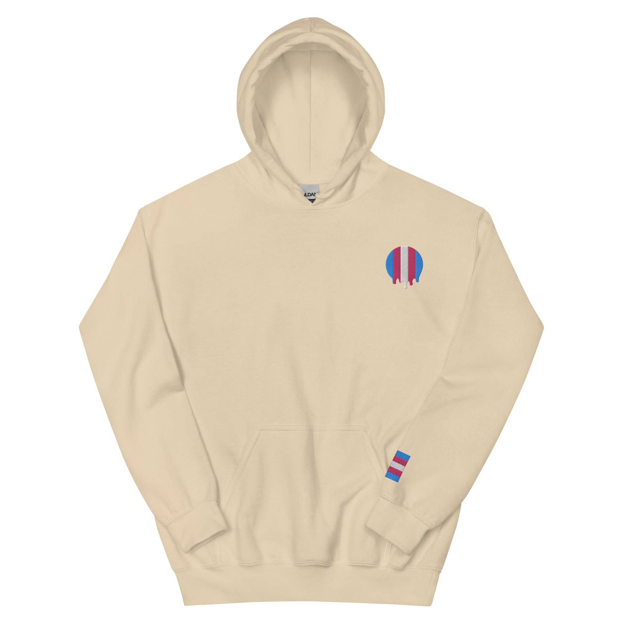 Melting Trans Pride embroidered hoodie, view 13 — Rose Gold Co