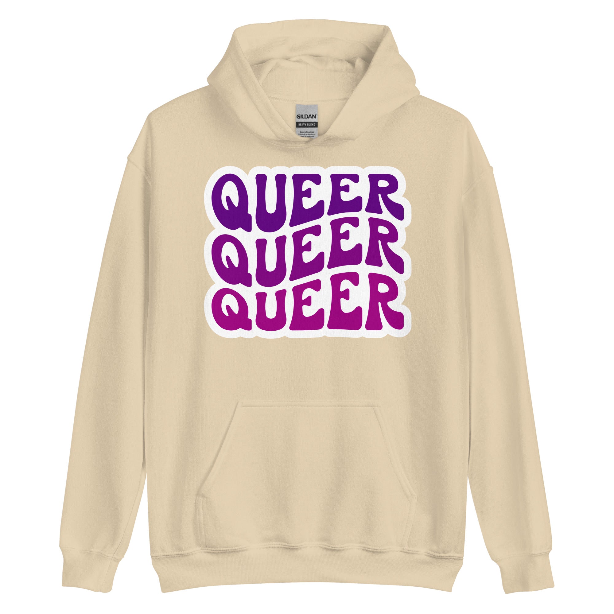 Queer pride hoodie, sand, front view — Rose Gold Co