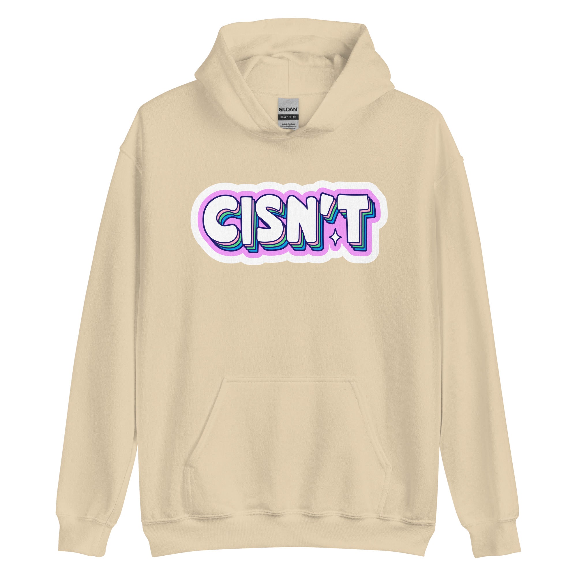 Cisn't pride hoodie, sand, front view — Rose Gold Co