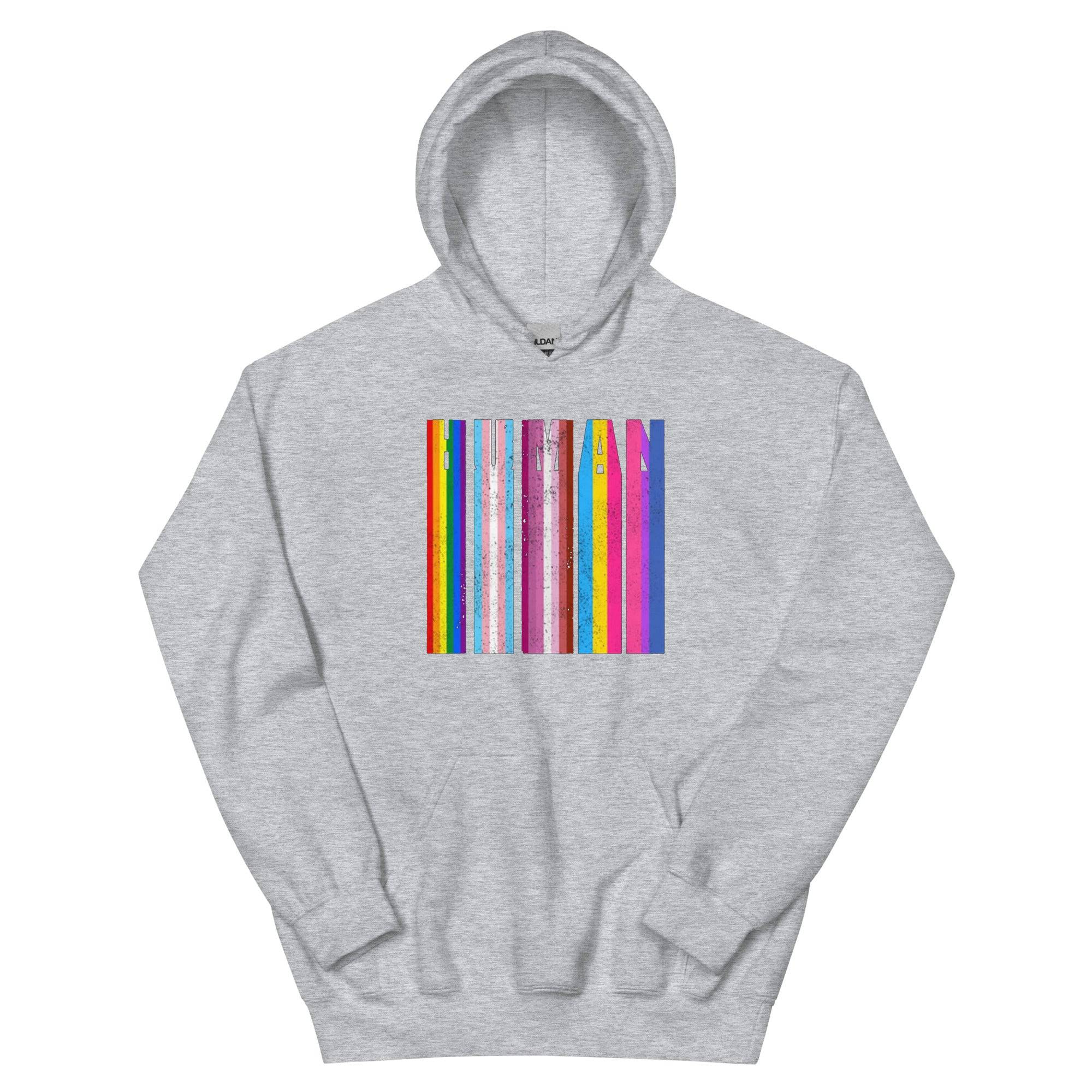 Human Spreading Rainbow Flag hoodie, view 5 — Rose Gold Co