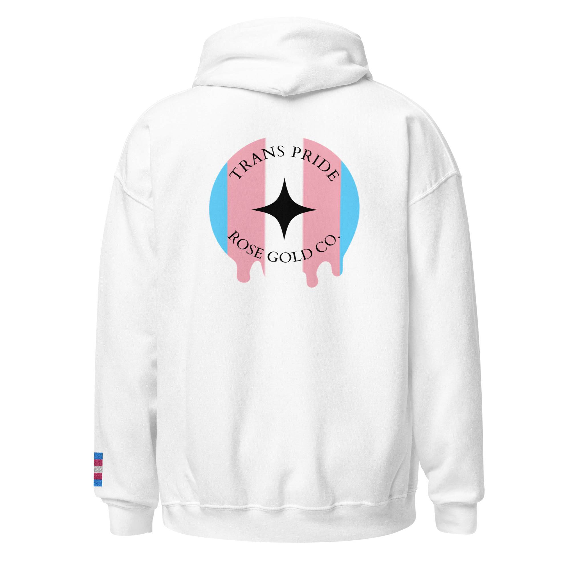 Melting Trans Pride embroidered hoodie, view 9 — Rose Gold Co