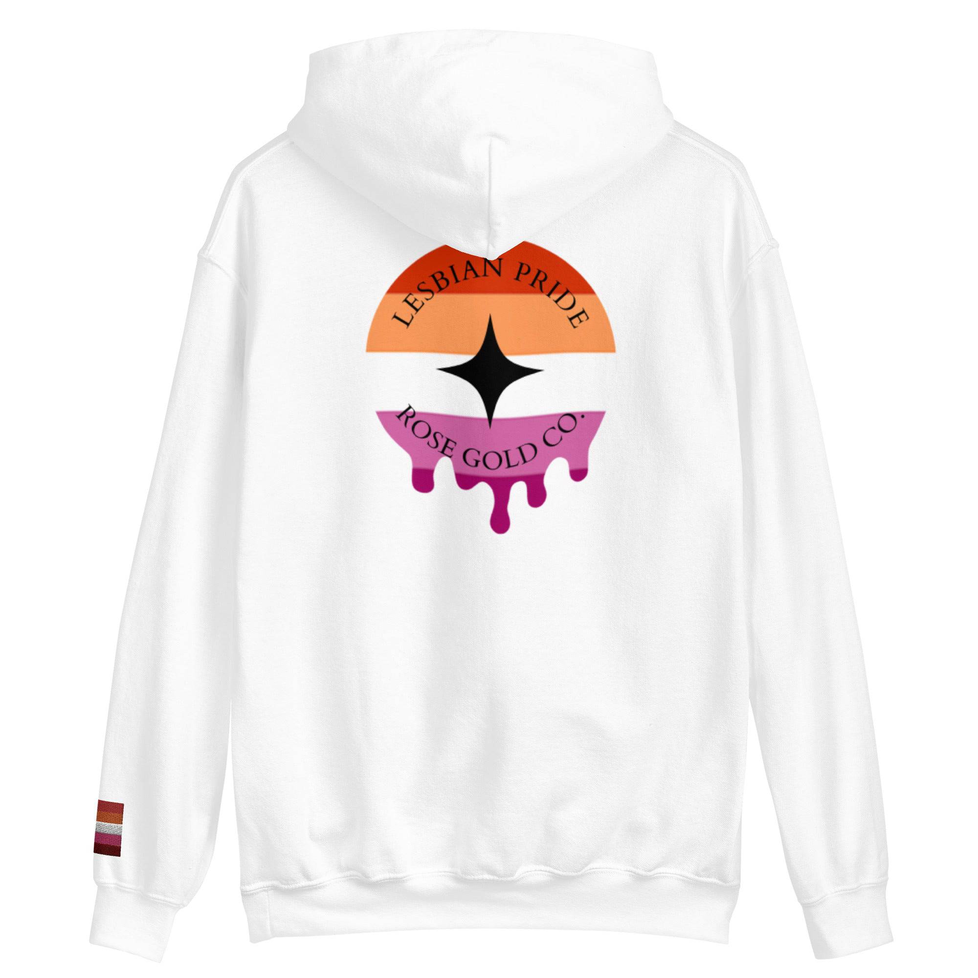 Melting Lesbian Pride embroidered hoodie, view 4 — Rose Gold Co