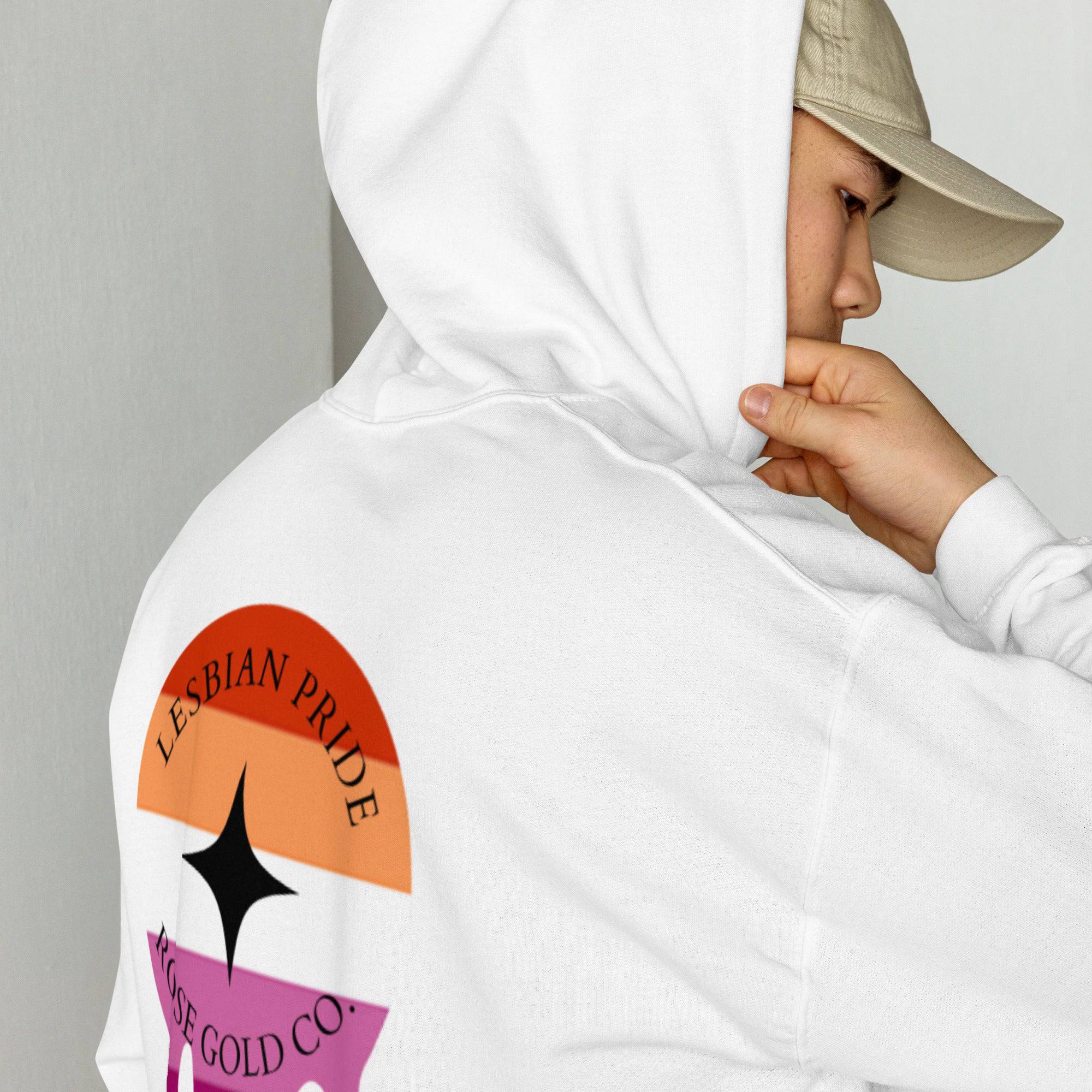 Melting Lesbian Pride embroidered hoodie, view 2 — Rose Gold Co