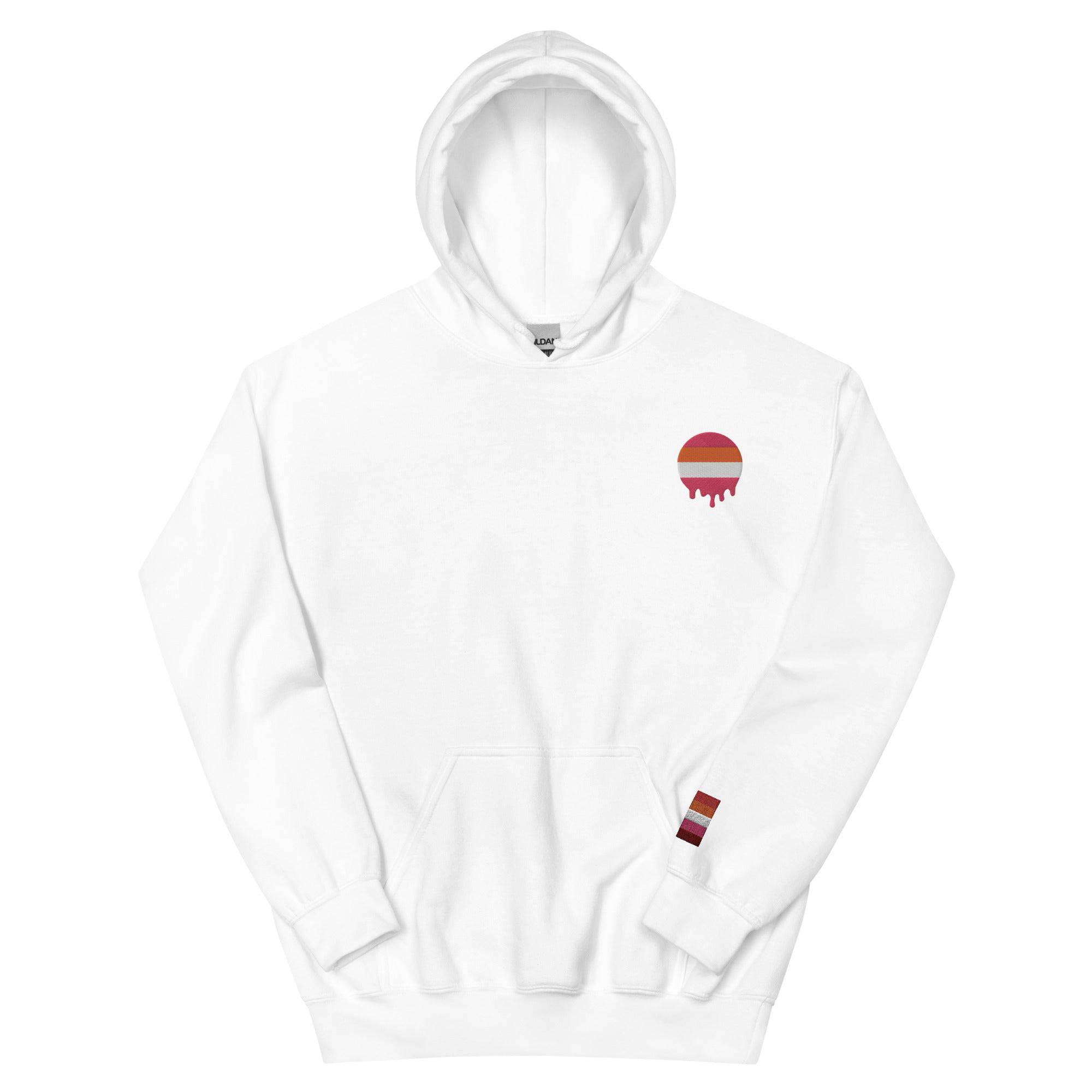 Melting Lesbian Pride embroidered hoodie, view 12 — Rose Gold Co