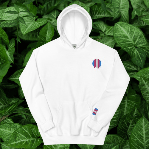 Melting Trans Pride embroidered hoodie, view 2 — Rose Gold Co