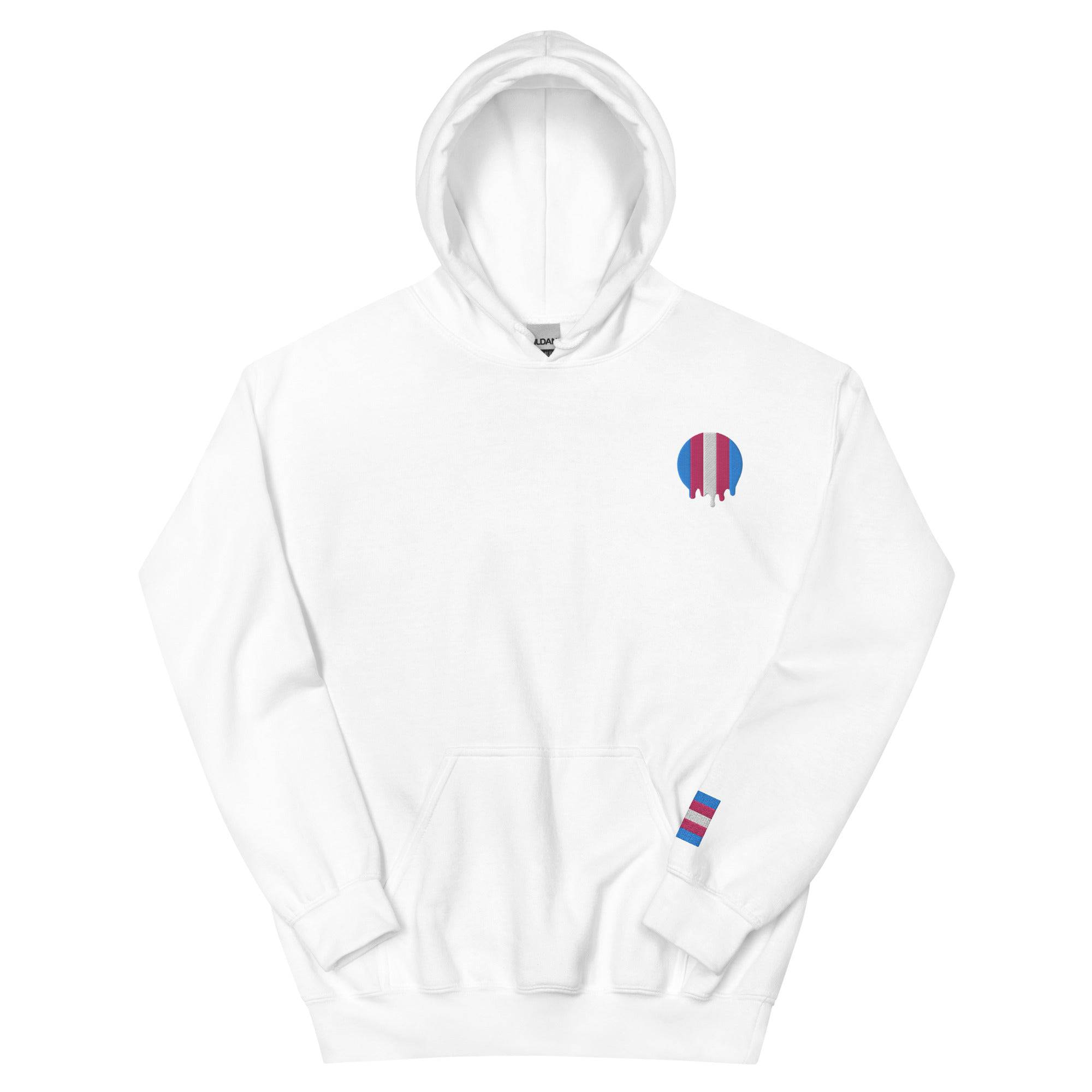 Melting Trans Pride embroidered hoodie, view 4 — Rose Gold Co
