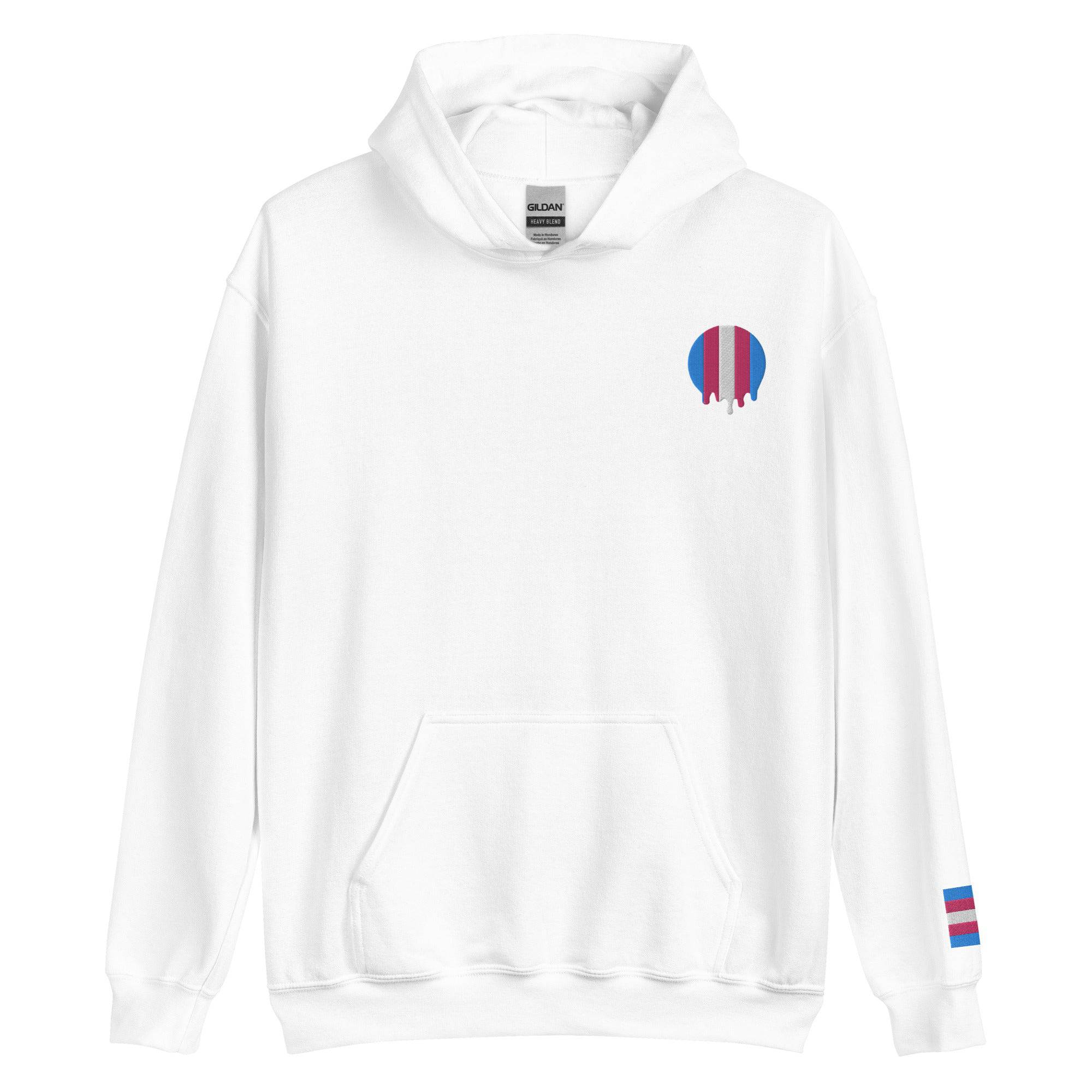 Melting Trans Pride embroidered hoodie, view 6 — Rose Gold Co