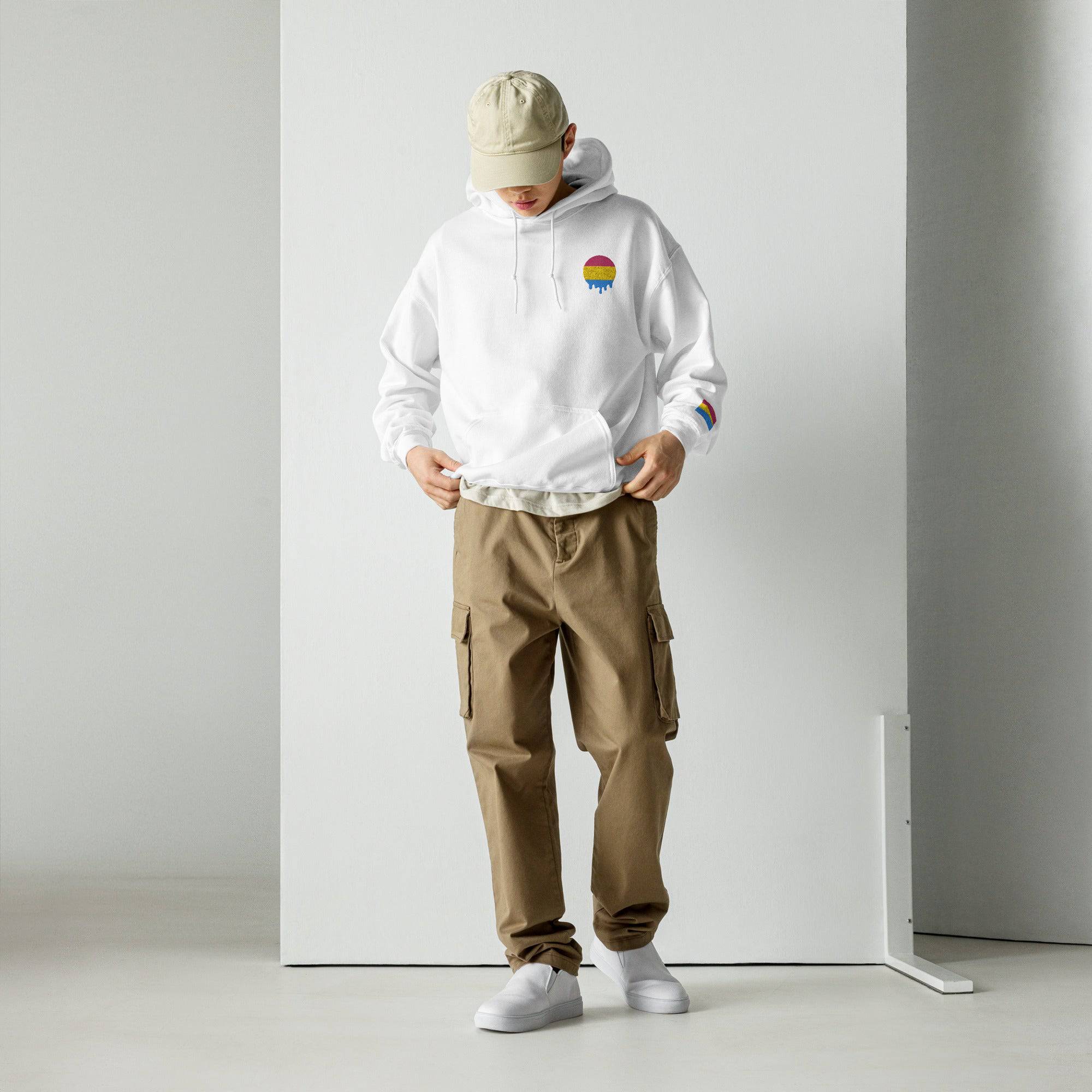 Melting Pansexual Pride embroidered hoodie, view 2 — Rose Gold Co
