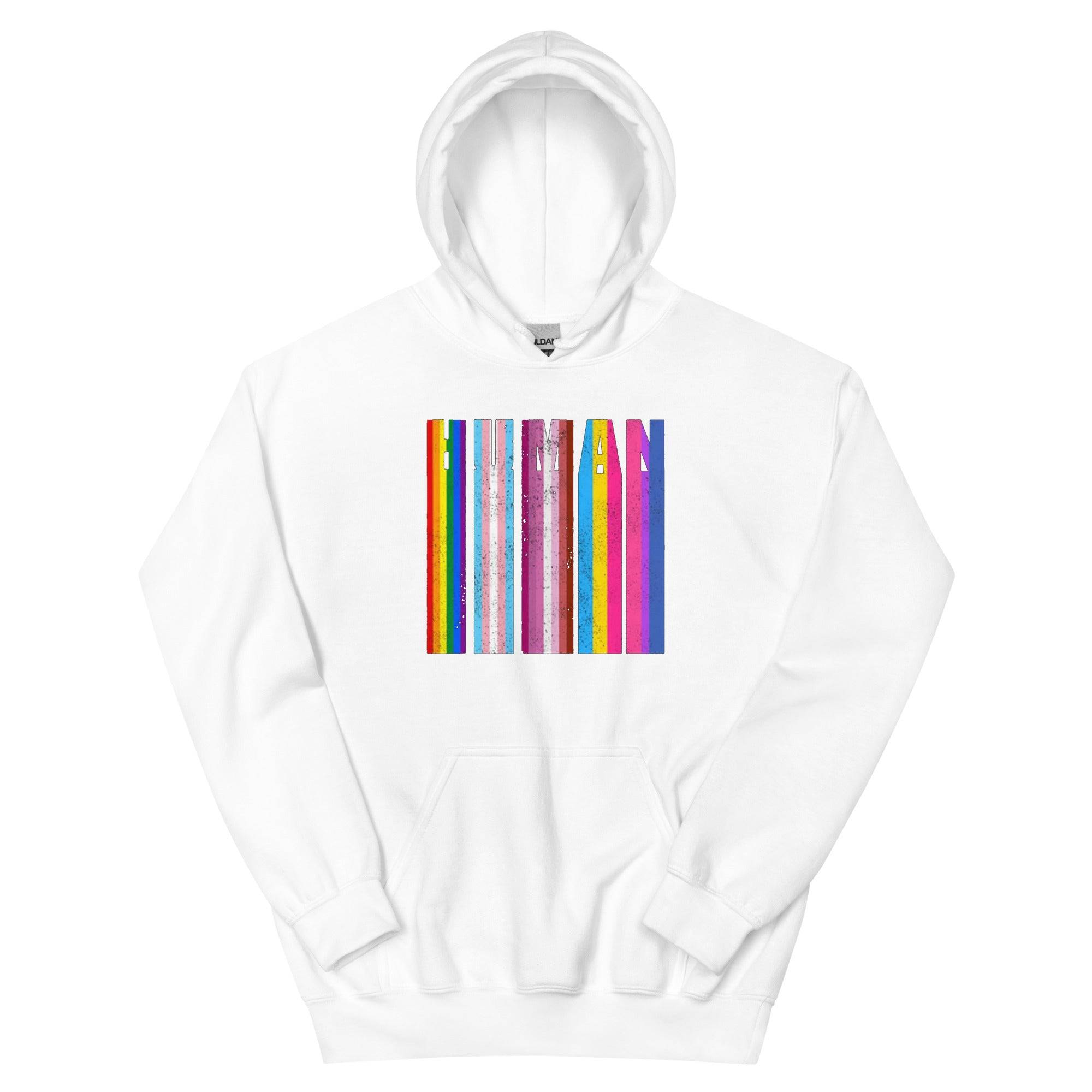 Human Spreading Rainbow Flag hoodie, view 8 — Rose Gold Co