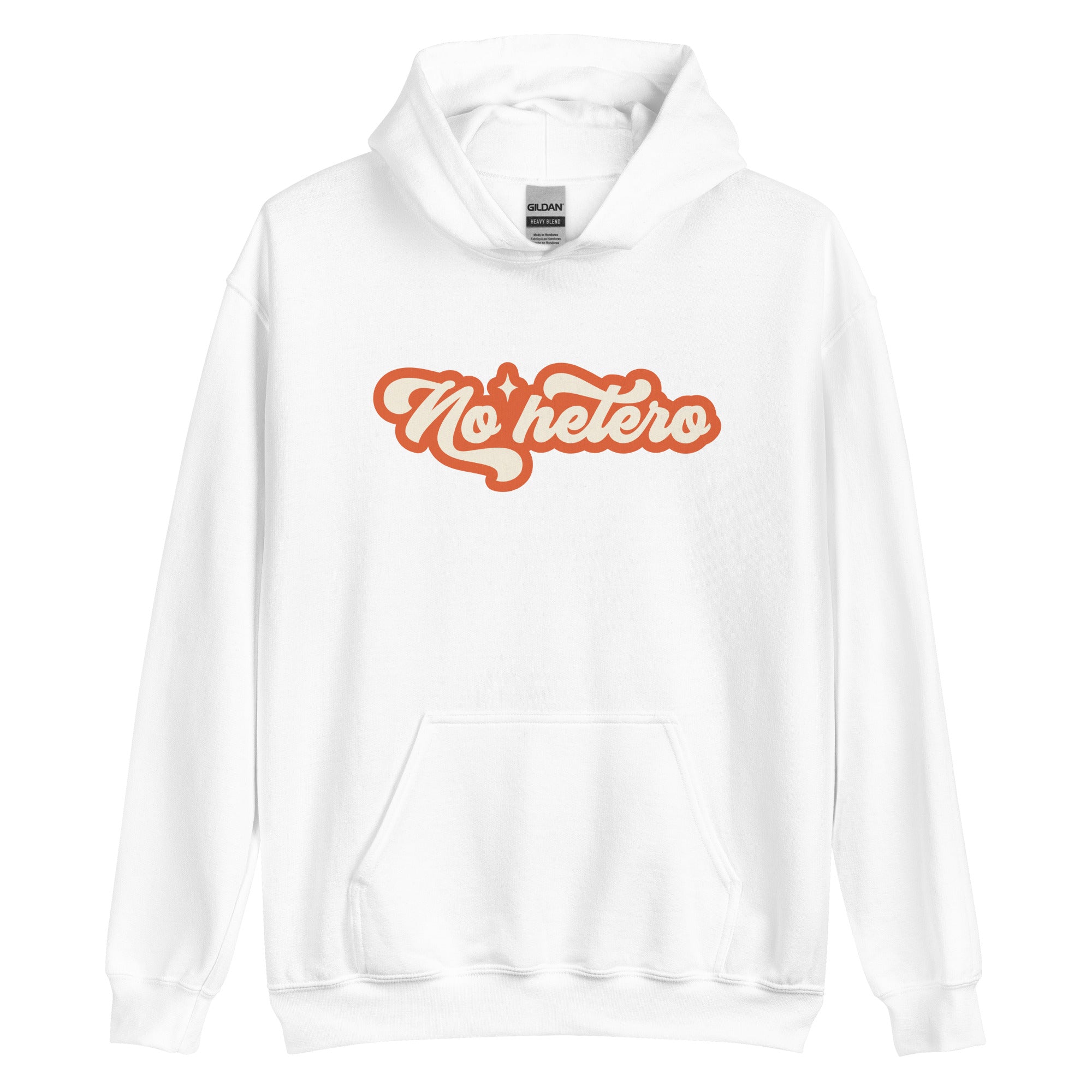 No Hetero pride hoodie, white, front view — Rose Gold Co