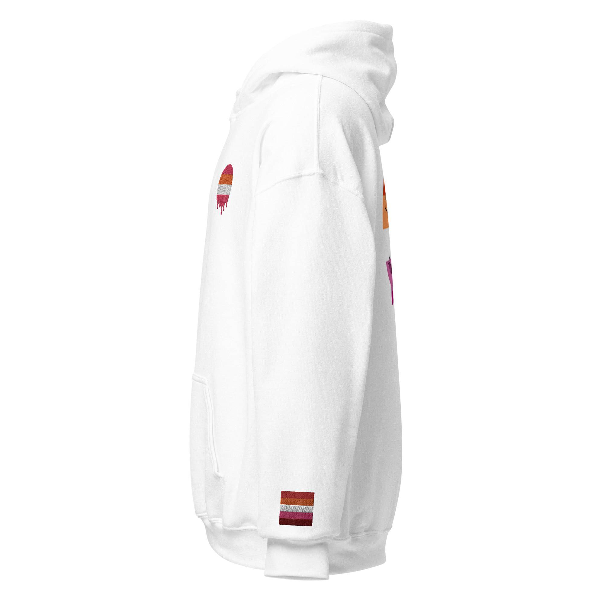 Melting Lesbian Pride embroidered hoodie, view 8 — Rose Gold Co