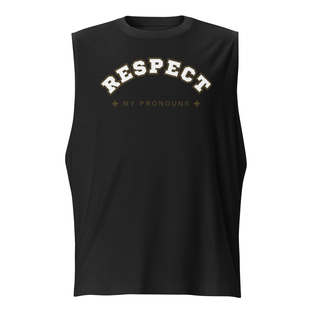 Respect My Pronouns muscle tank, view 5 — Rose Gold Co