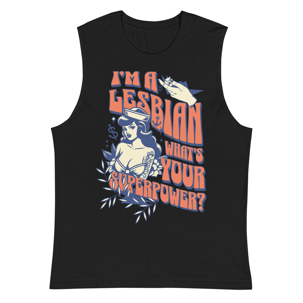 I'm A Lesbian What's Your Super Power tank top, view 7 — Rose Gold Co
