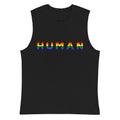 Human rainbow pride tank top in blue, view 3 — Rose Gold Co