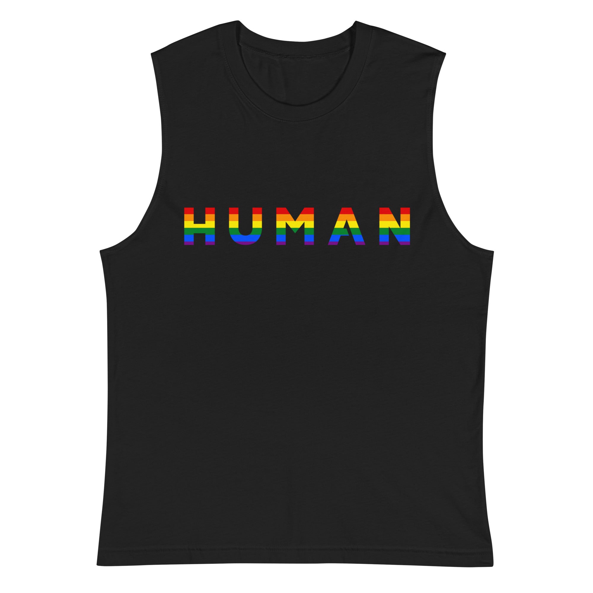 Human rainbow pride tank top in blue, view 3 — Rose Gold Co