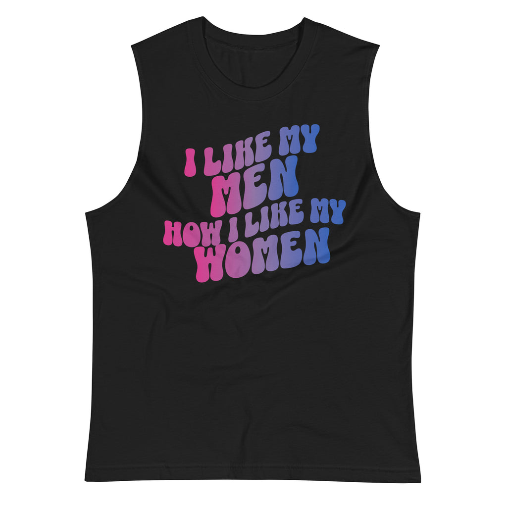 I Like My Men How I Like My Women bi pride tank top, view 4 — Rose Gold Co