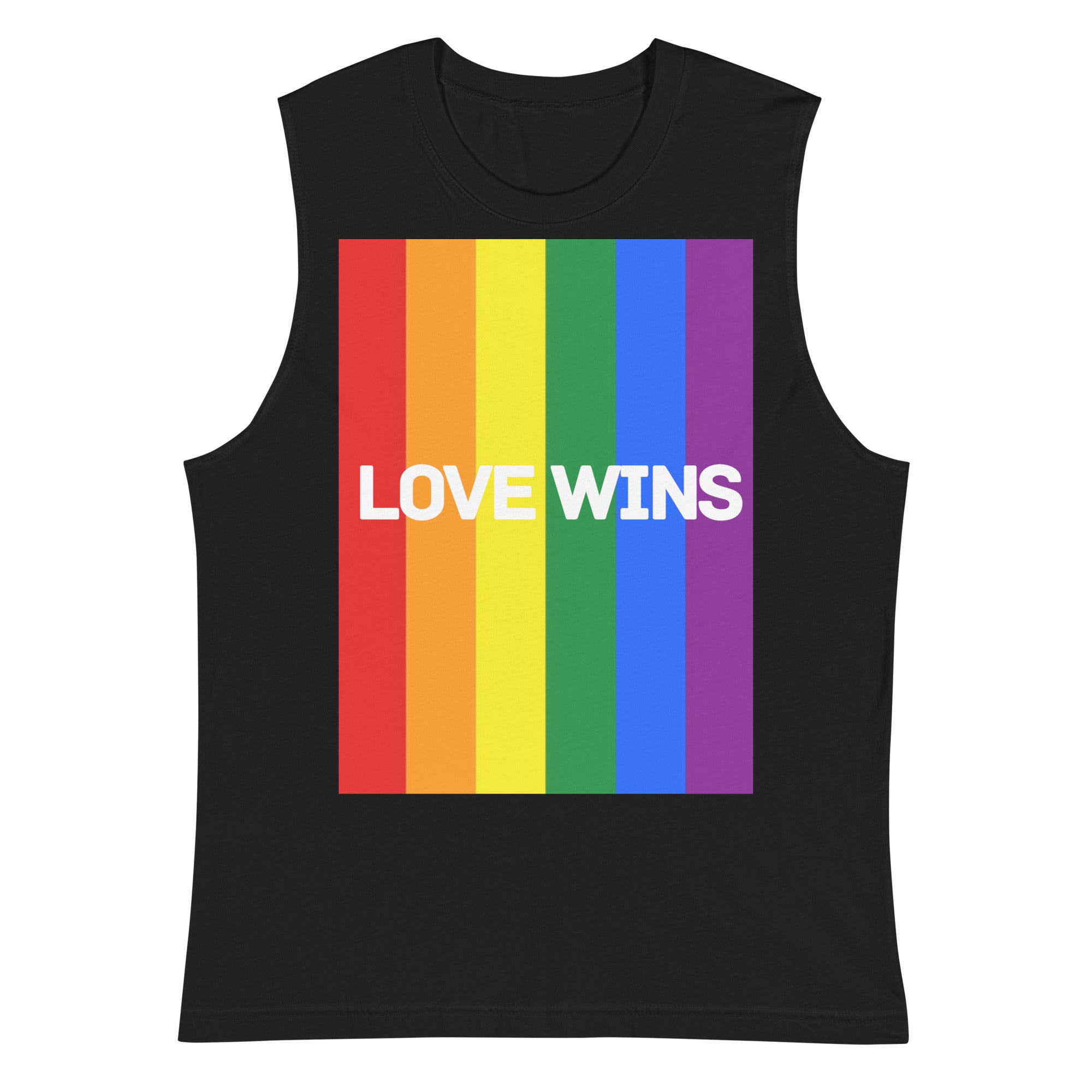 Love Wins unisex tank top in black, view 3 — Rose Gold Co