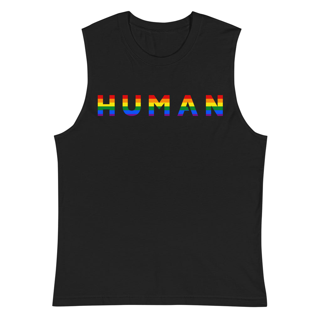 Human rainbow pride tank top in white, view 6 — Rose Gold Co