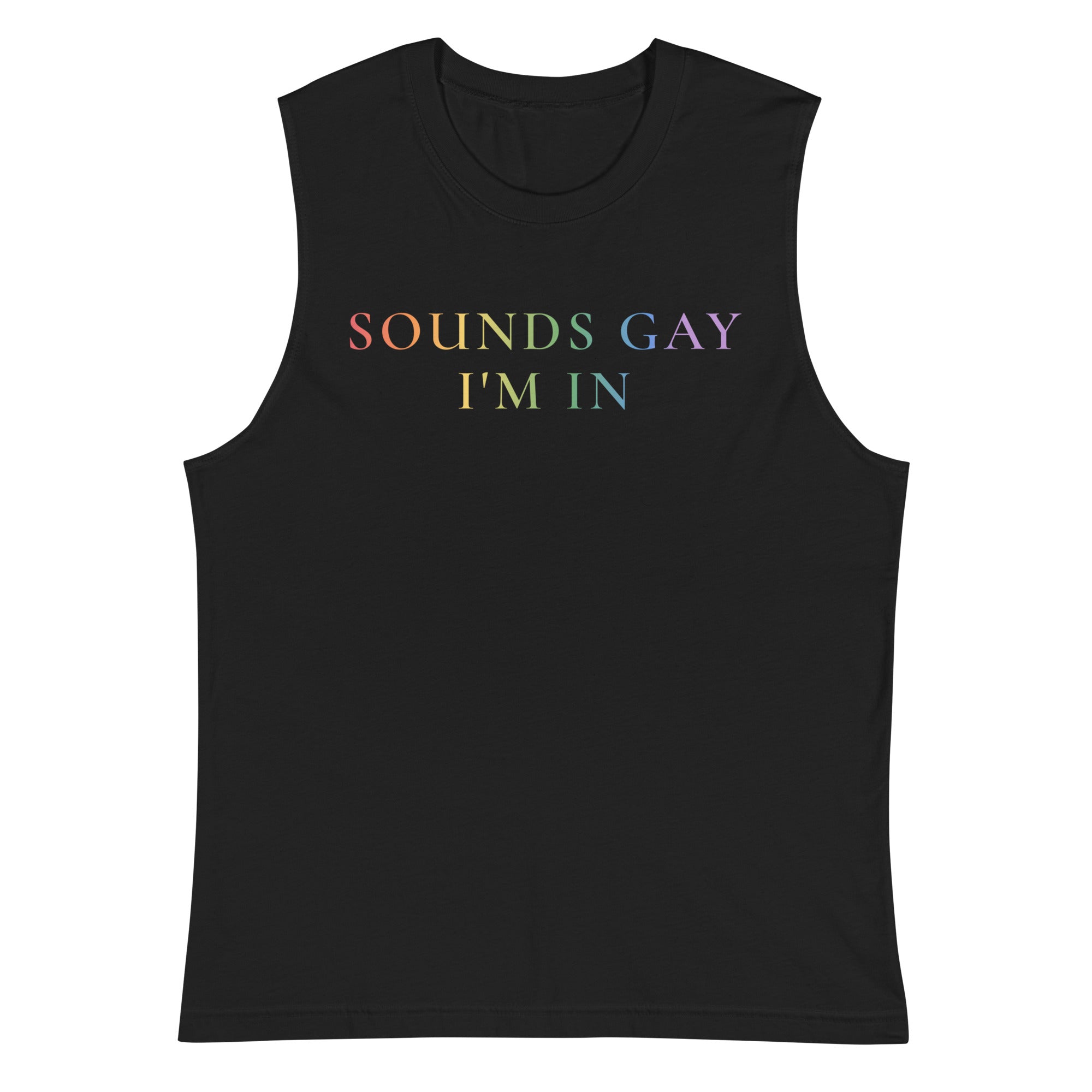 Sounds Gay I'm In rainbow tank top, view 8 — Rose Gold Co