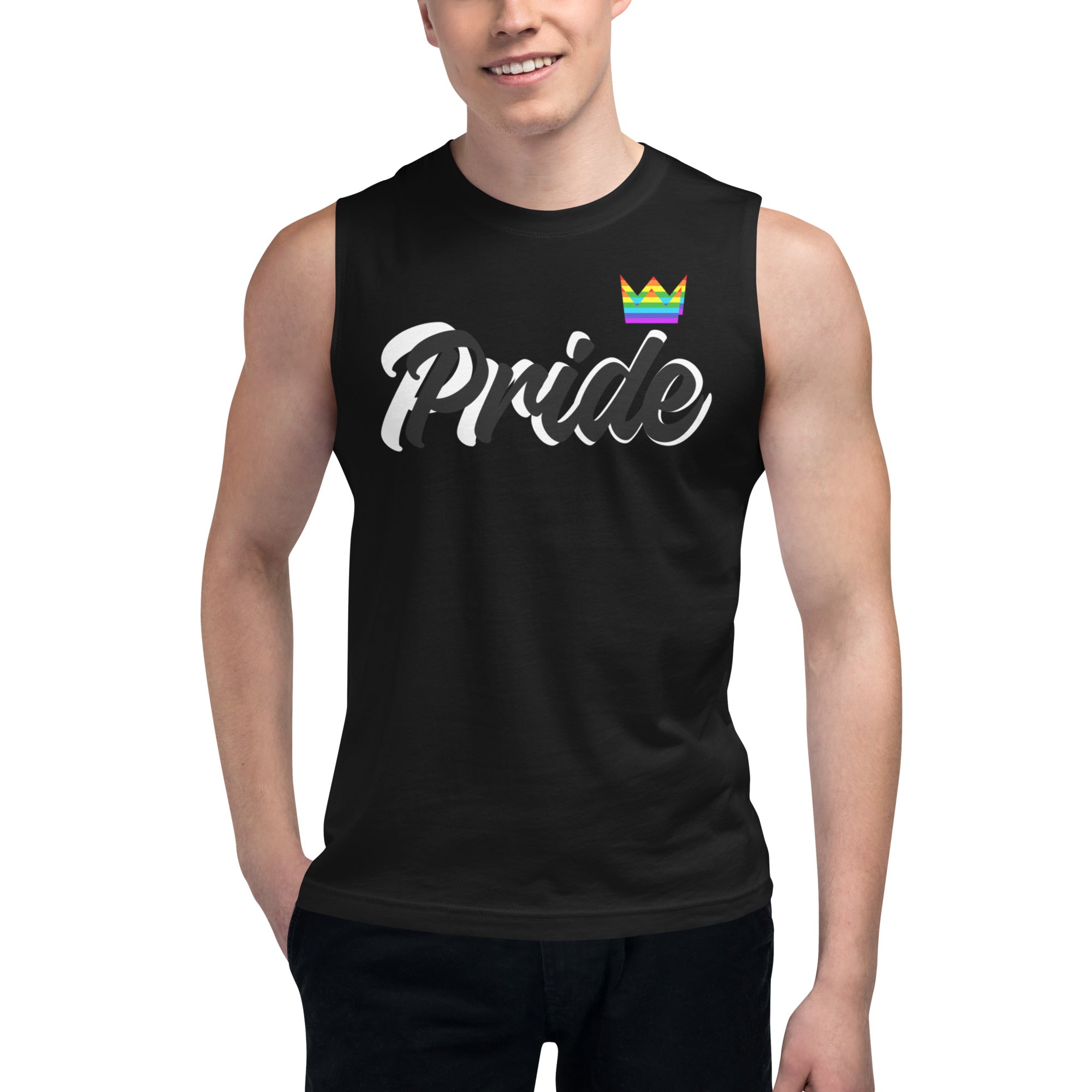 Pride 21 Respect My Pronouns tank top, front — Rose Gold Co