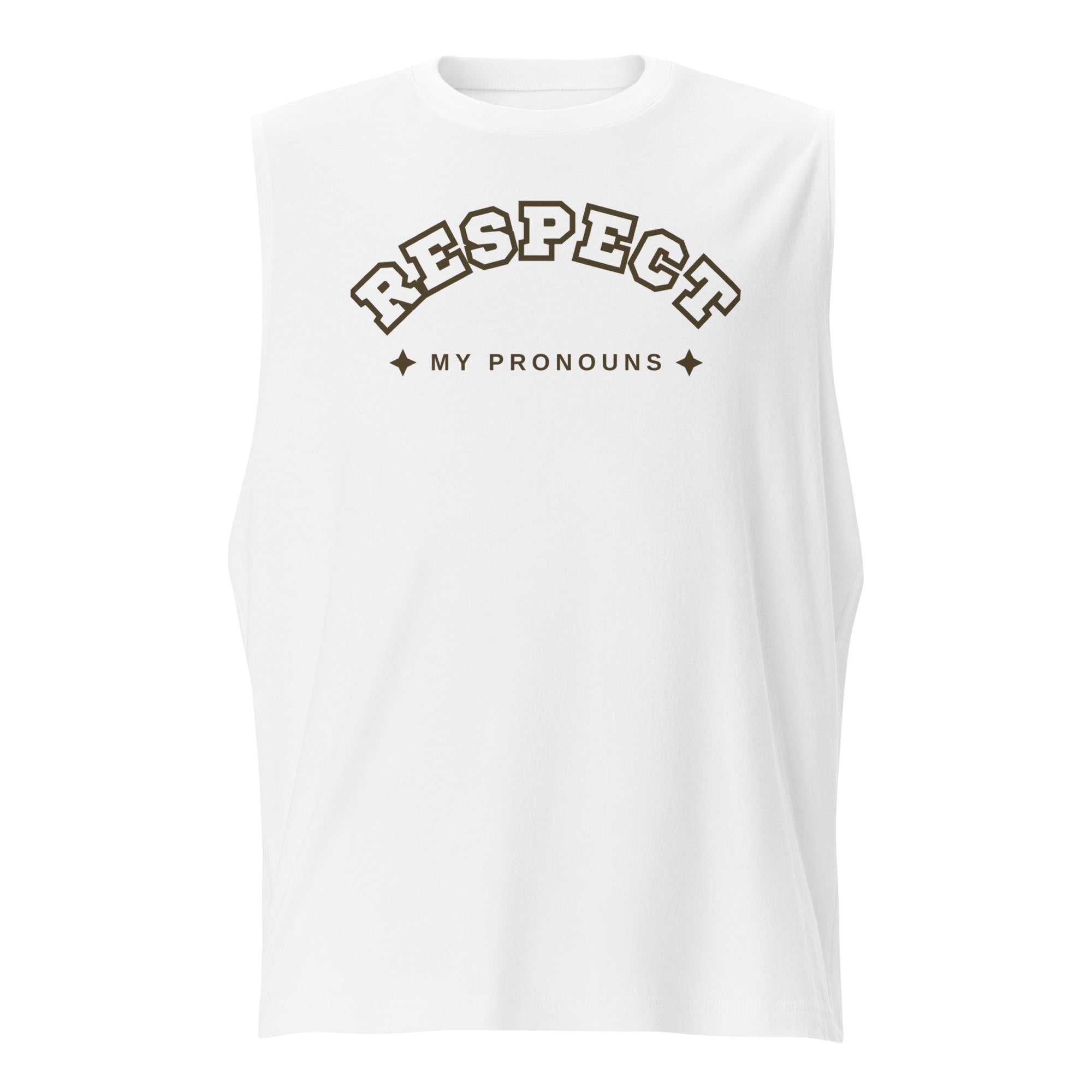Respect My Pronouns muscle tank, view 6 — Rose Gold Co