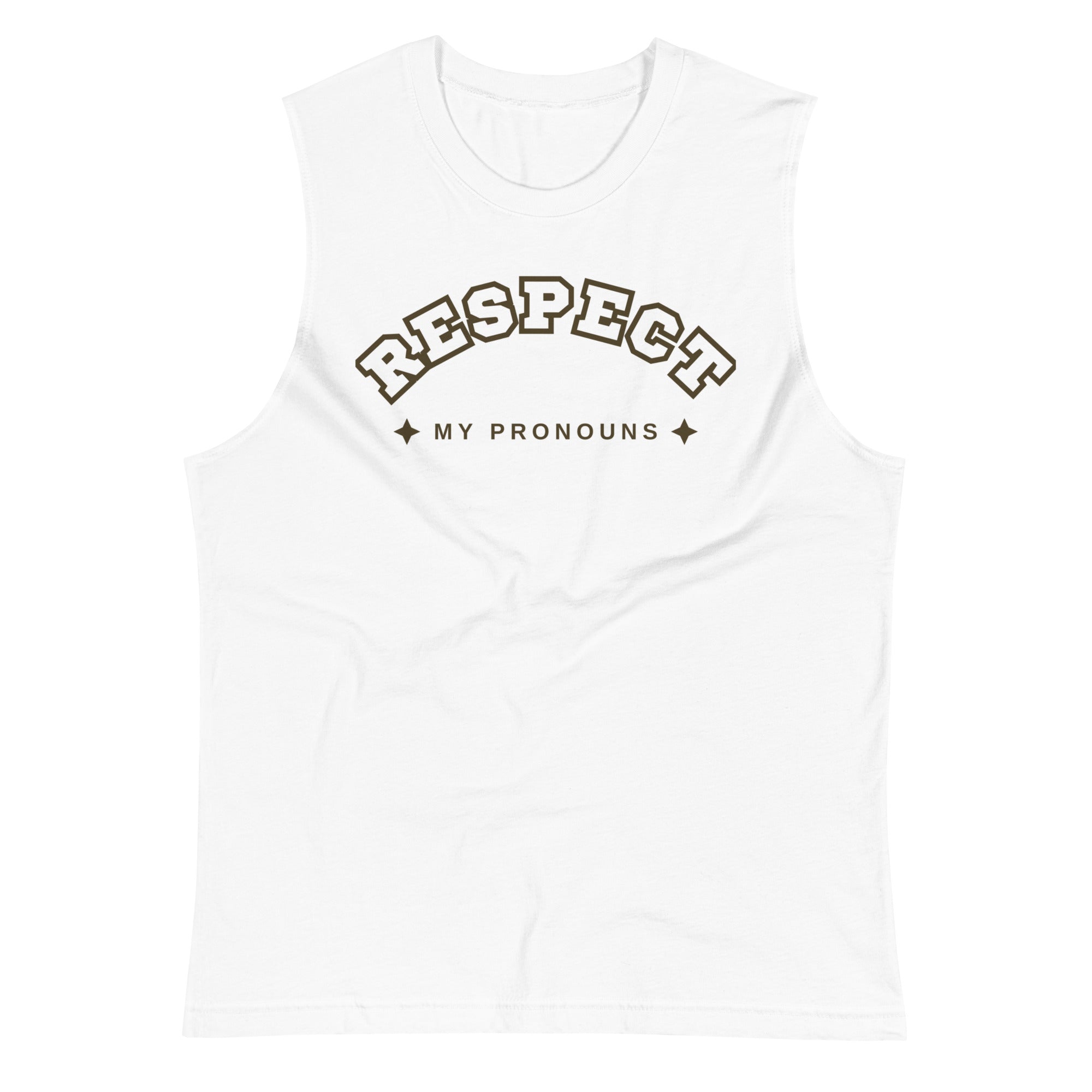 Respect My Pronouns muscle tank, view 8 — Rose Gold Co