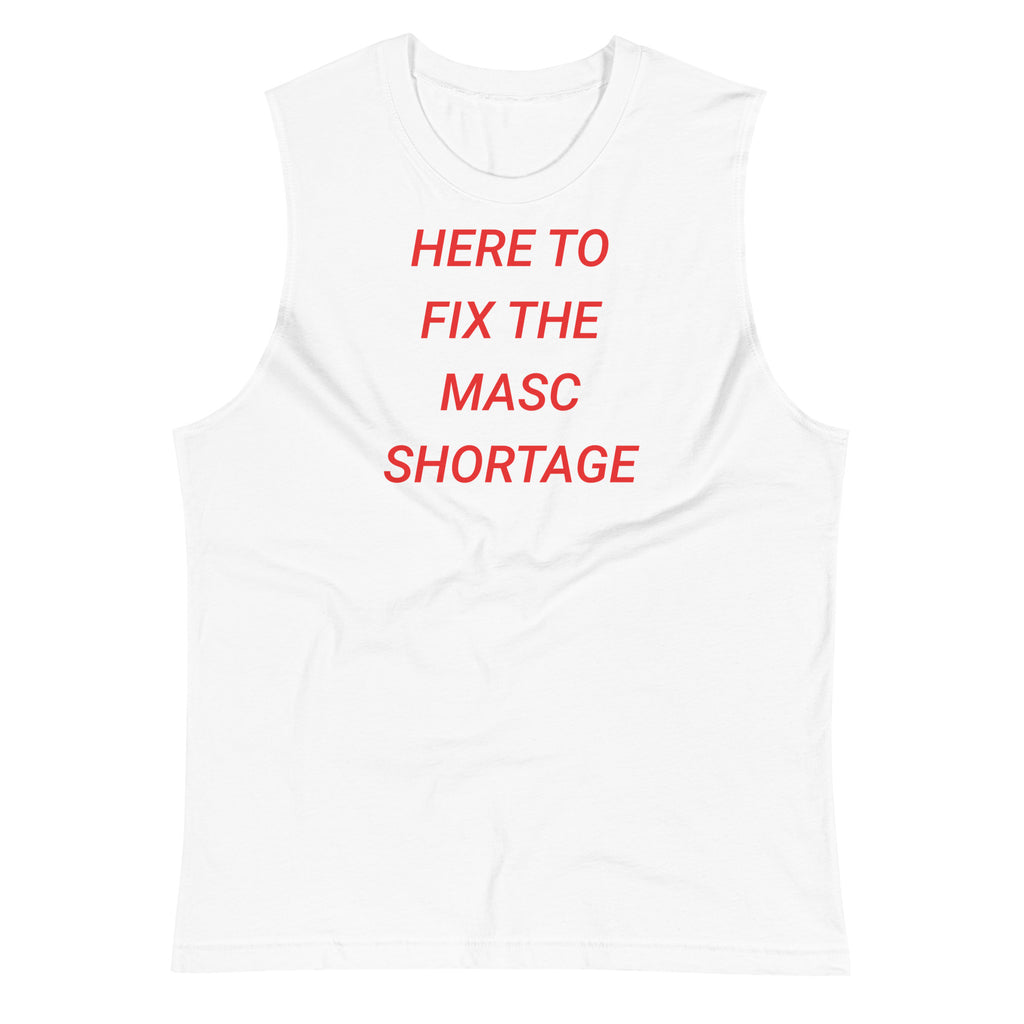 Here to Fix the Masc Shortage muscle shirt, detail view — Rose Gold Co