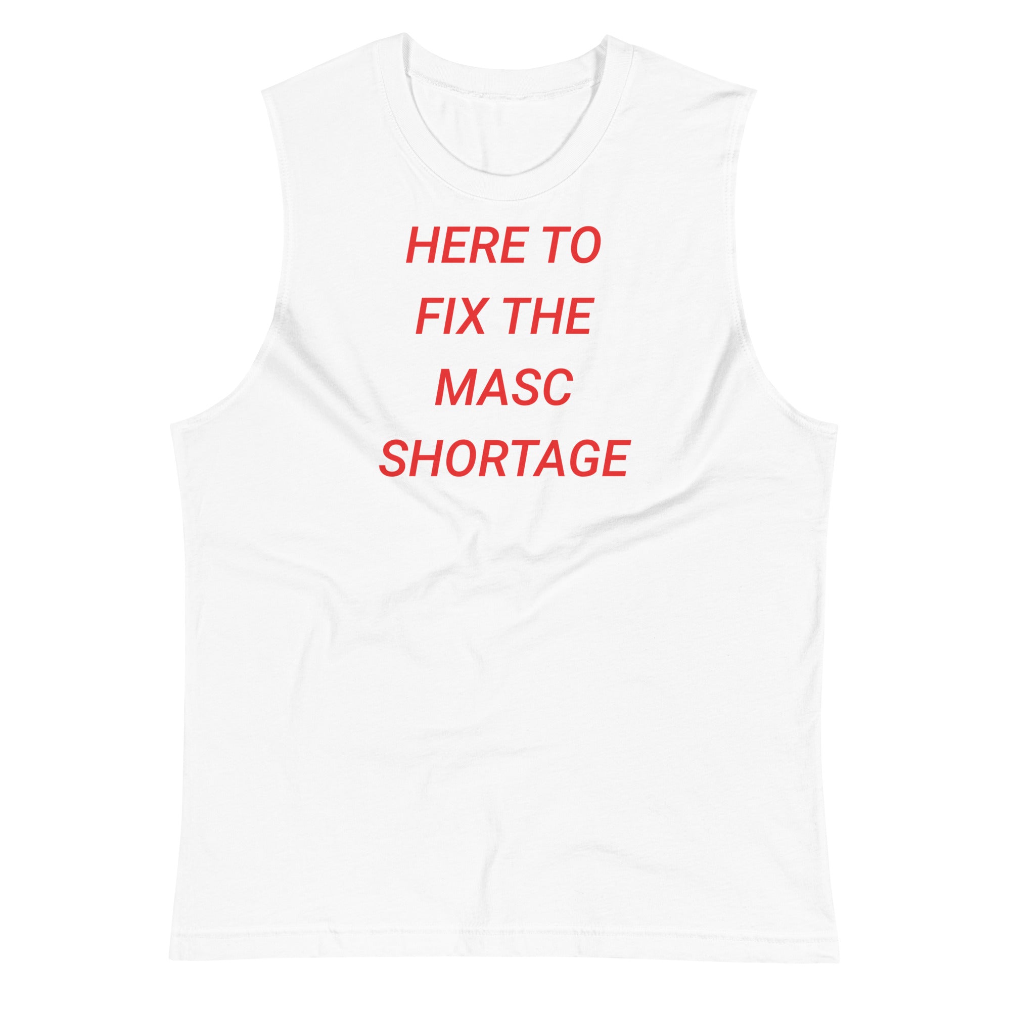 Here to Fix the Masc Shortage muscle shirt, detail view — Rose Gold Co