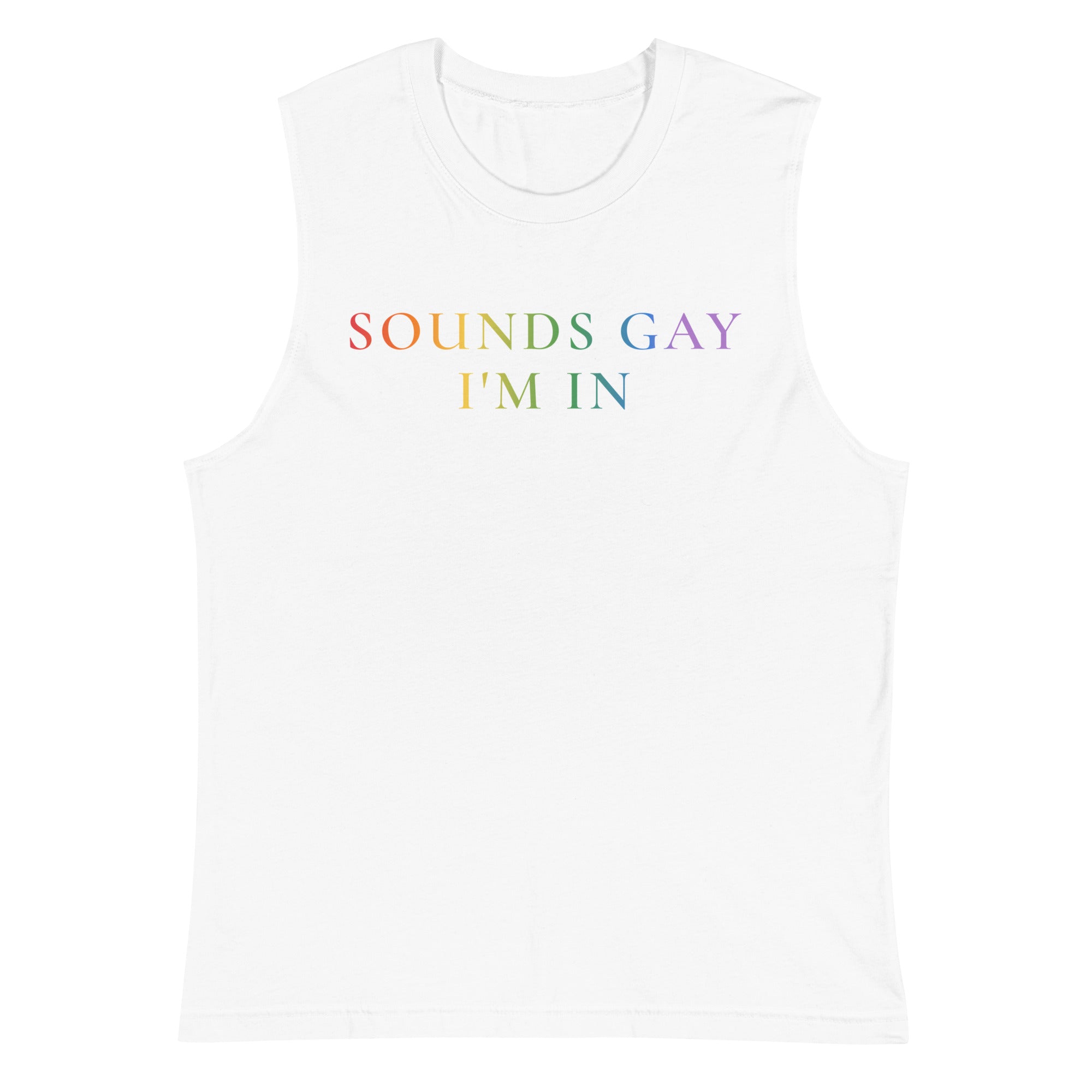 Sounds Gay I'm In rainbow tank top, view 10 — Rose Gold Co