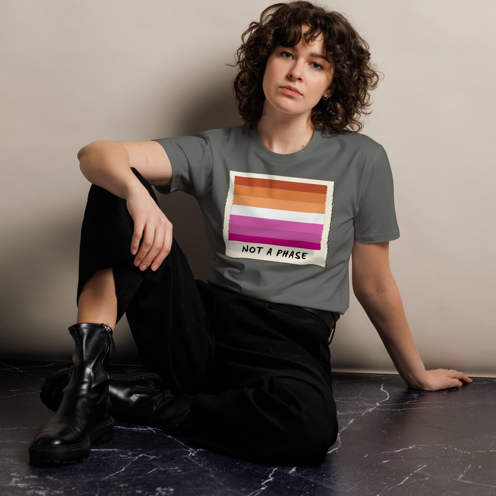Not A Phase lesbian pride polaroid tee, view 5 — Rose Gold Co