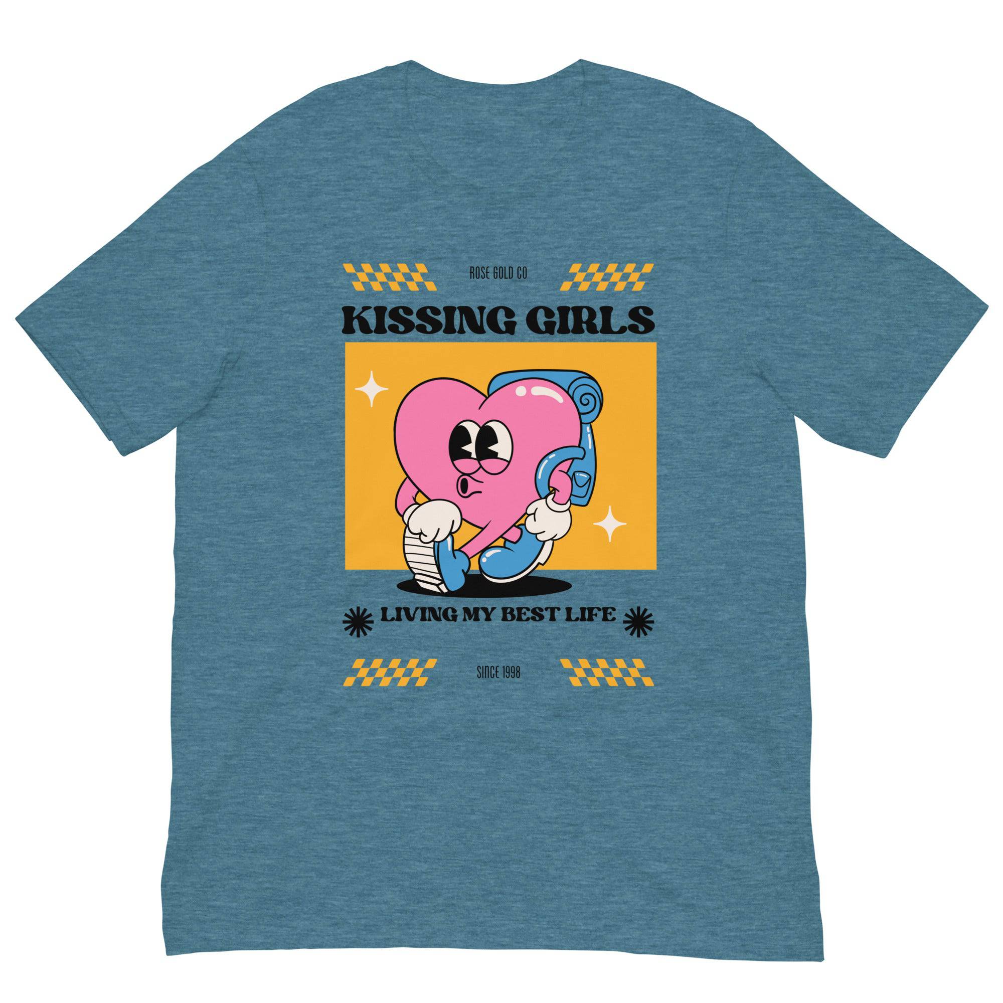 Kissing Girls Living My Best Life lesbian tee, view 4 — Rose Gold Co