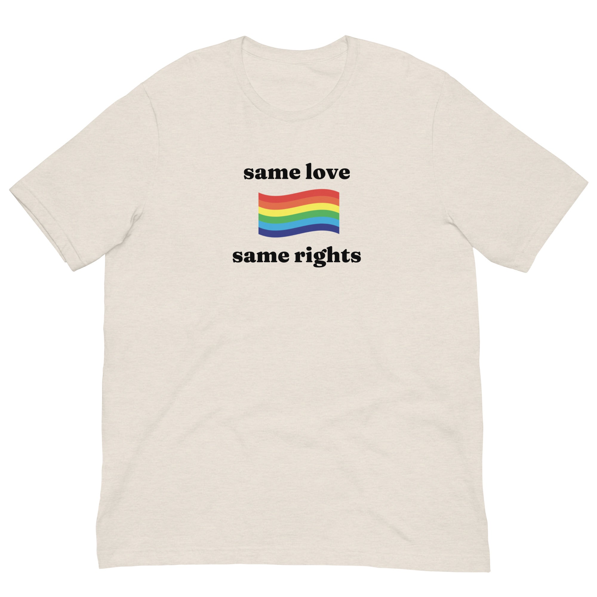 Same Love Same Rights rainbow flag tee, view 2 — Rose Gold Co