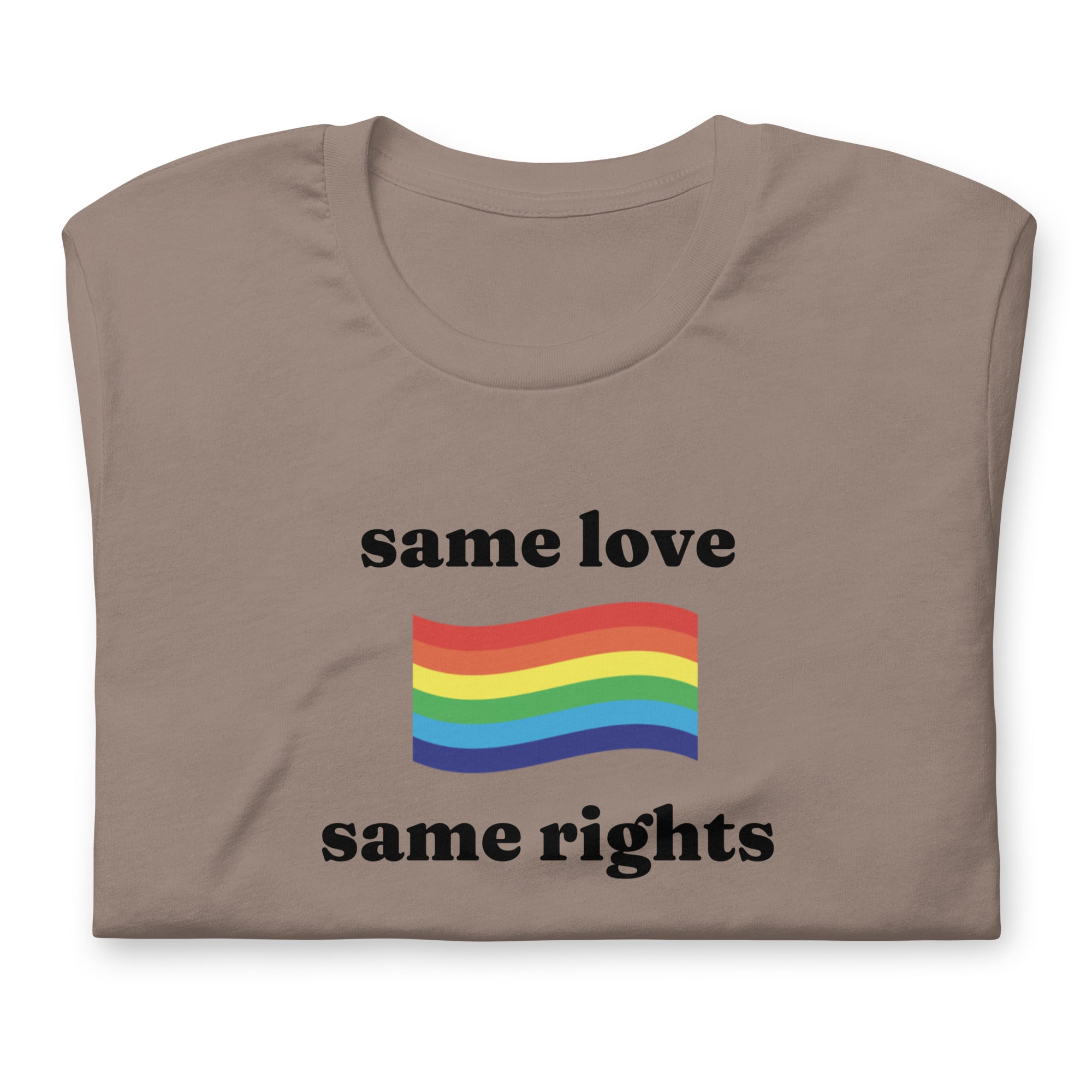 Same Love Same Rights rainbow flag tee, view 3 — Rose Gold Co