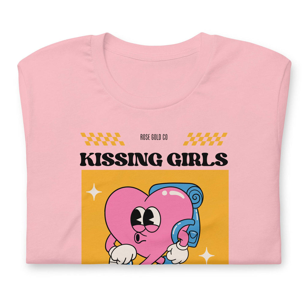 Kissing Girls Living My Best Life lesbian tee, view 5 — Rose Gold Co