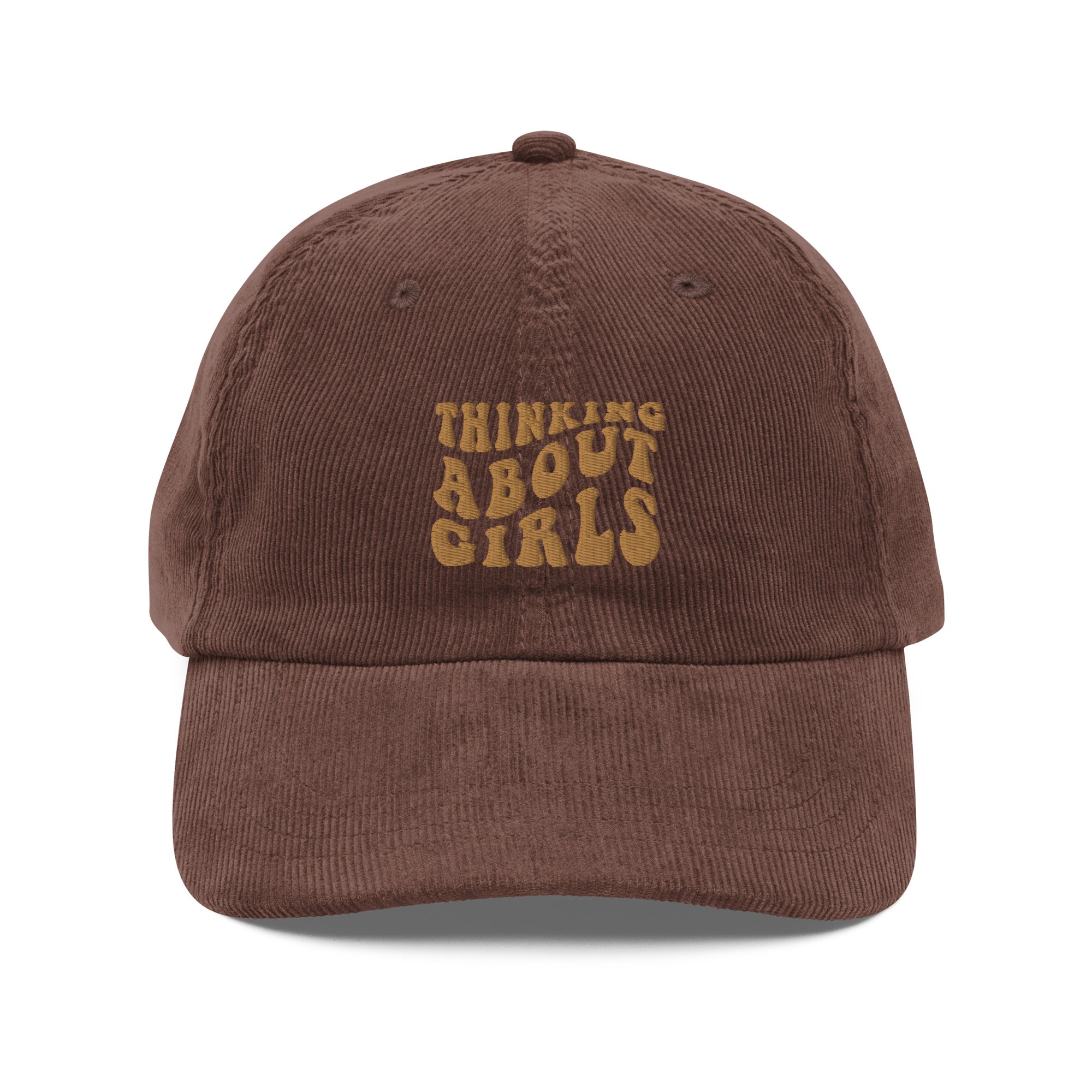 Thinking About Girls corduroy cap, view 3 — Rose Gold Co