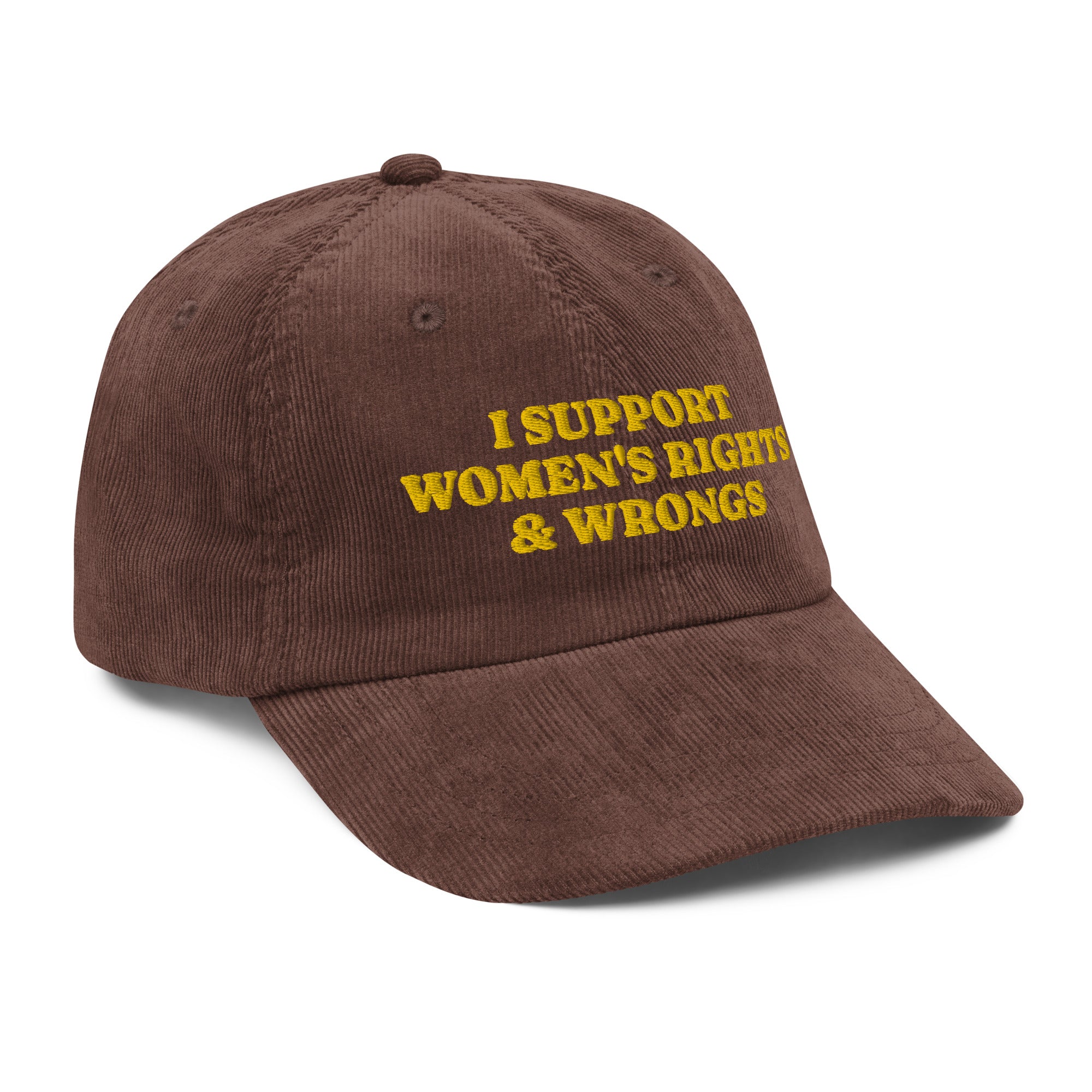 I Support Women's Rights and Wrongs corduroy cap, view 6 — Rose Gold Co