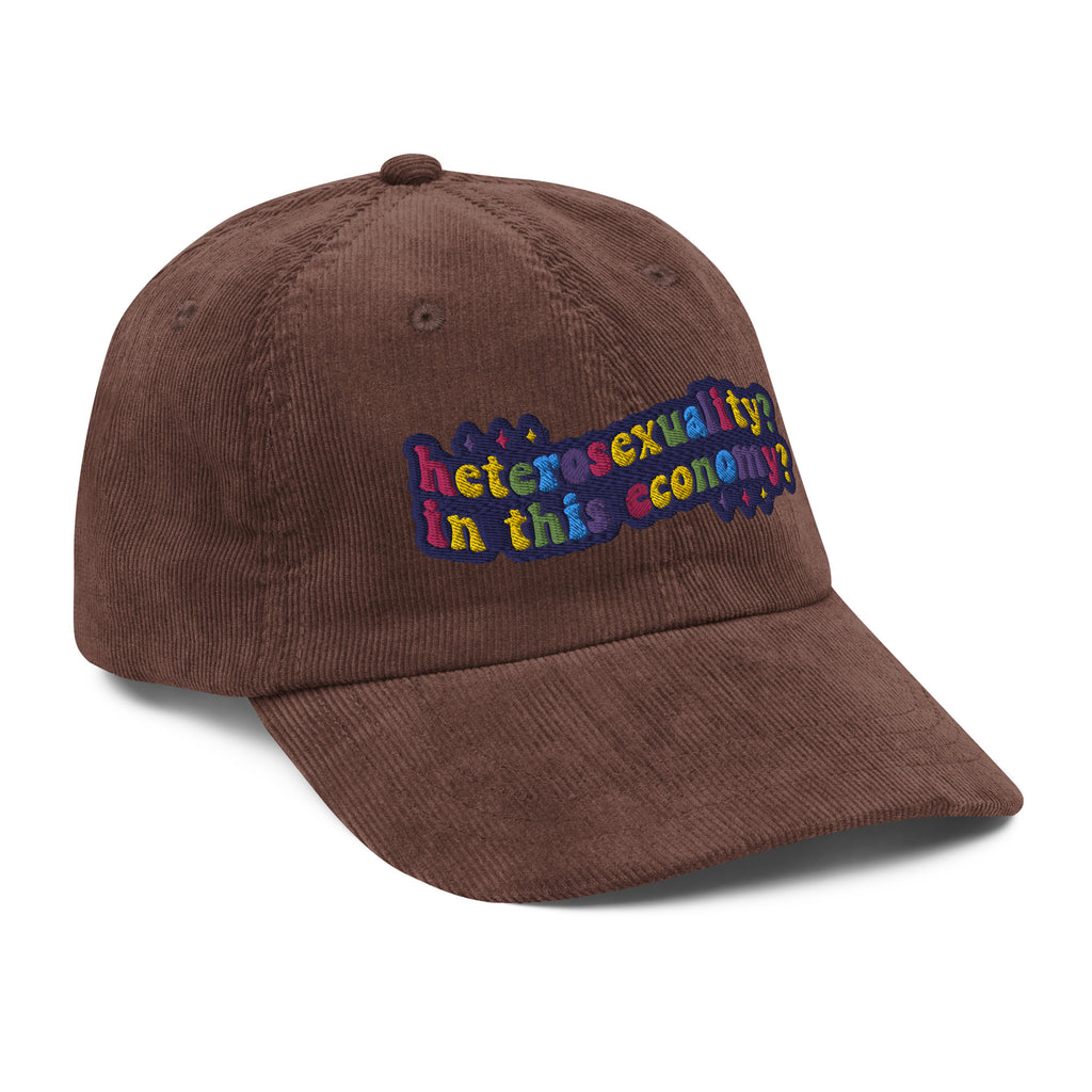 Heterosexuality In This Economy corduroy hat, flat lay — Rose Gold Co
