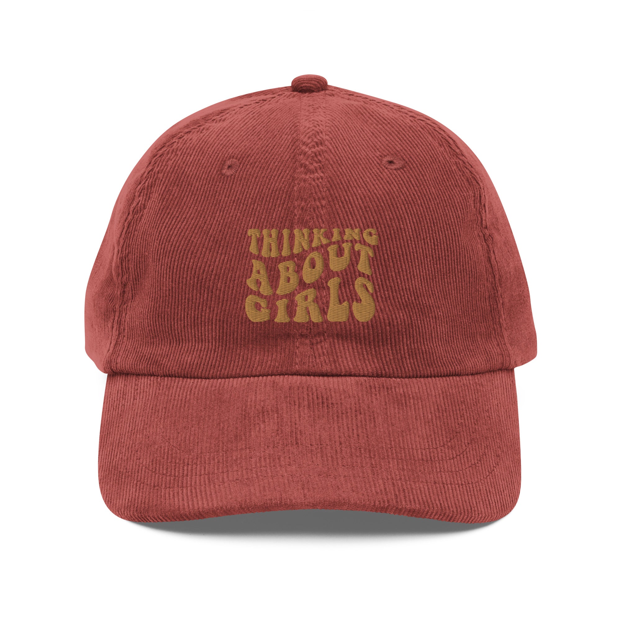 Thinking About Girls corduroy cap, view 7 — Rose Gold Co