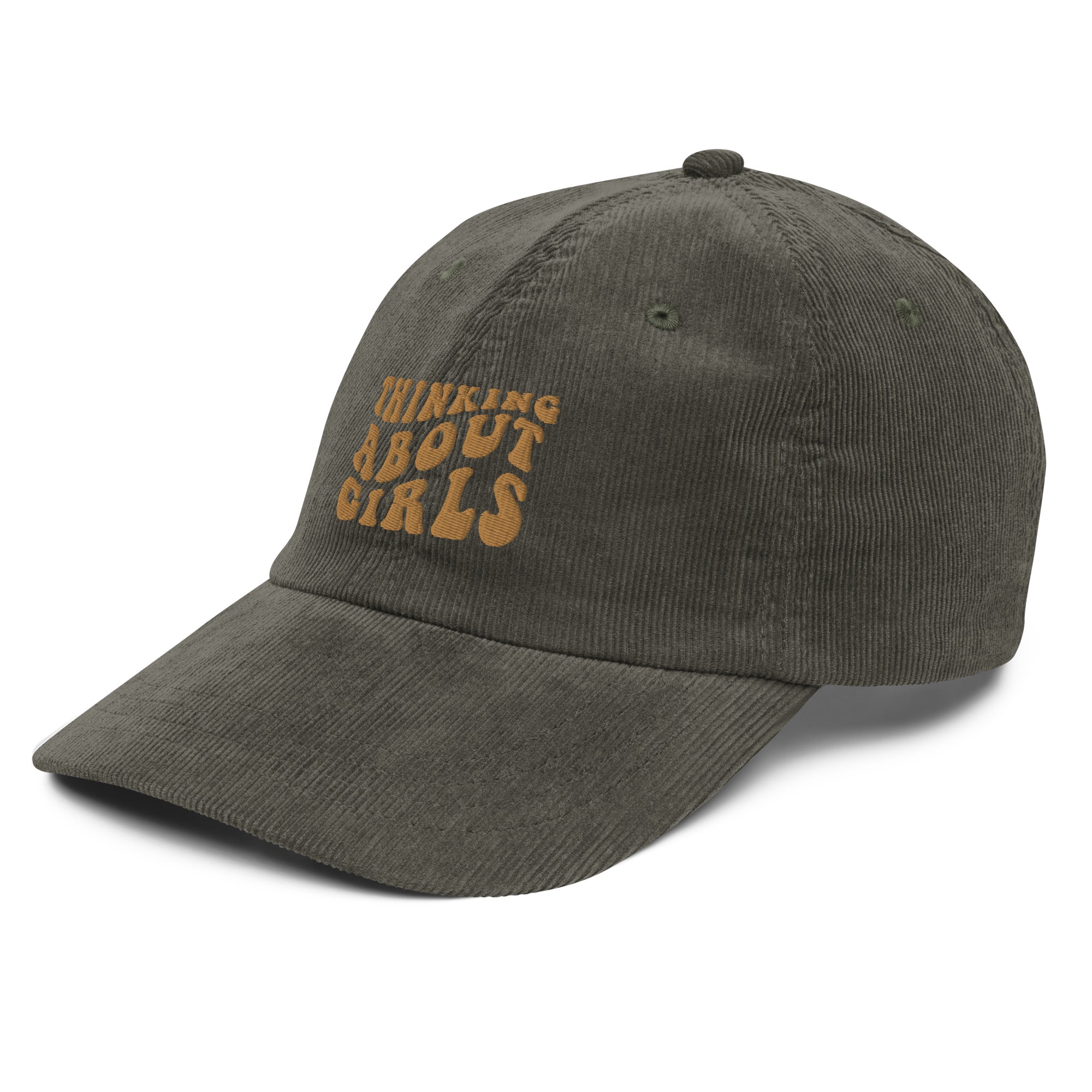 Thinking About Girls corduroy cap, view 6 — Rose Gold Co