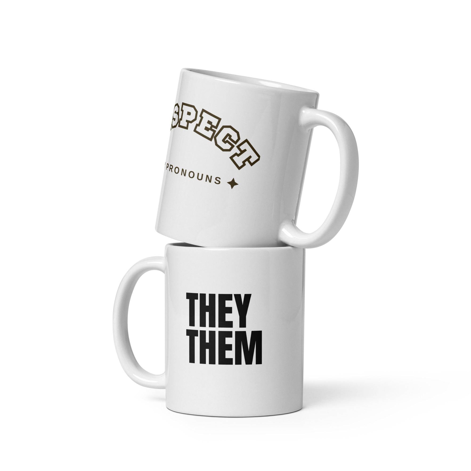 Respect My Pronouns They Them white glossy mug, view 2 — Rose Gold Co