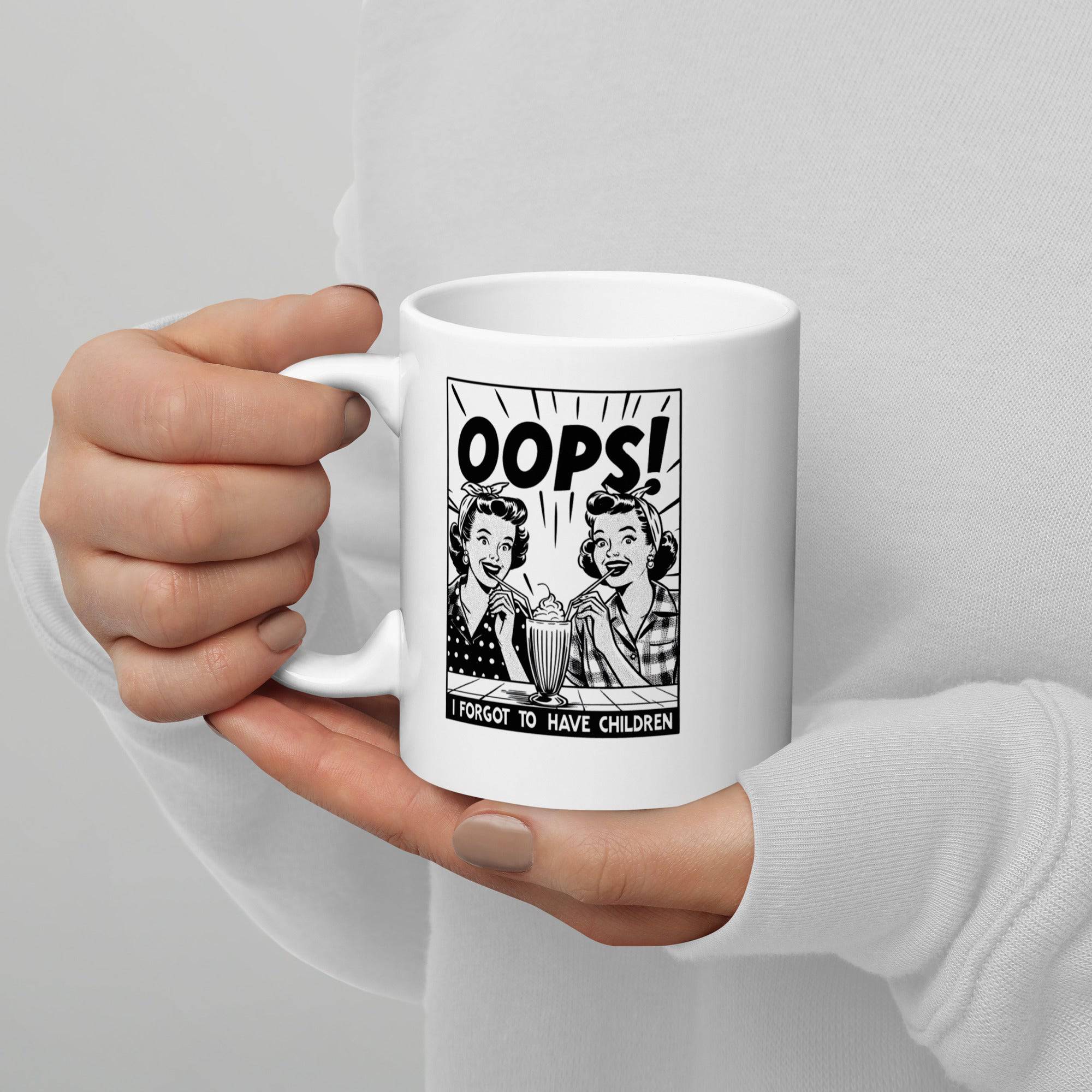 Oops I Forgot to Have Children white glossy mug, view 2 — Rose Gold Co