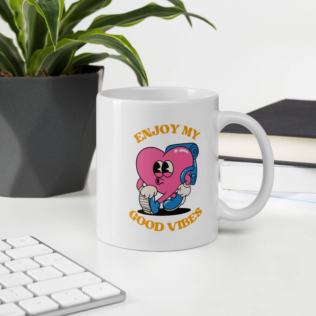 Enjoy My Good Vibes white glossy mug, view 5 — Rose Gold Co