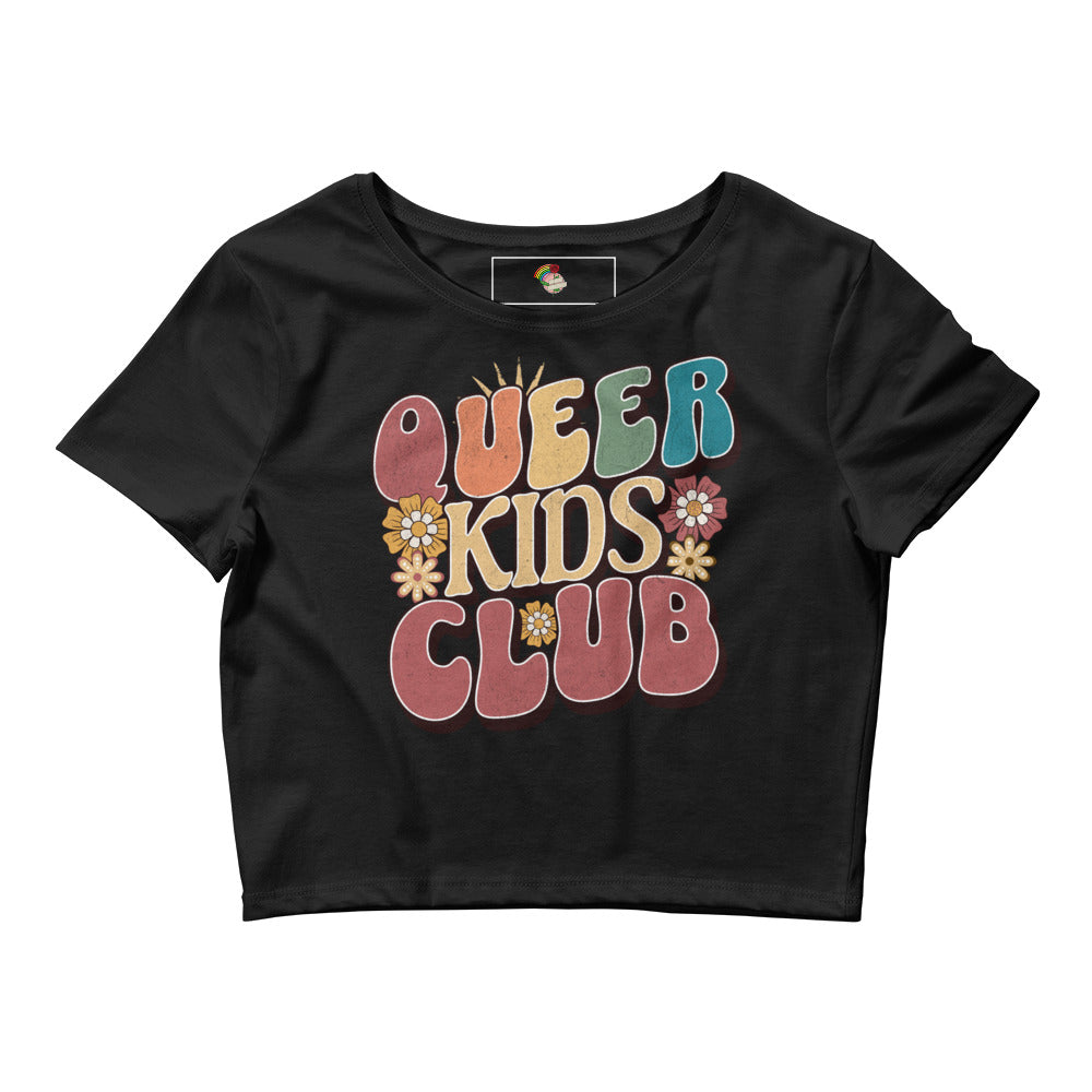 Queer Kids Club crop tee, side view — Rose Gold Co