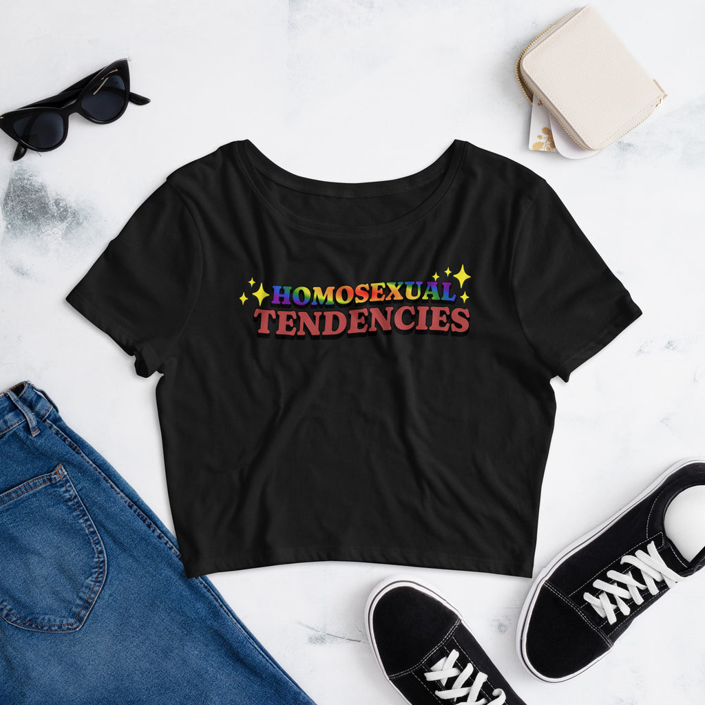 Homosexual Tendencies crop tee, detail view — Rose Gold Co