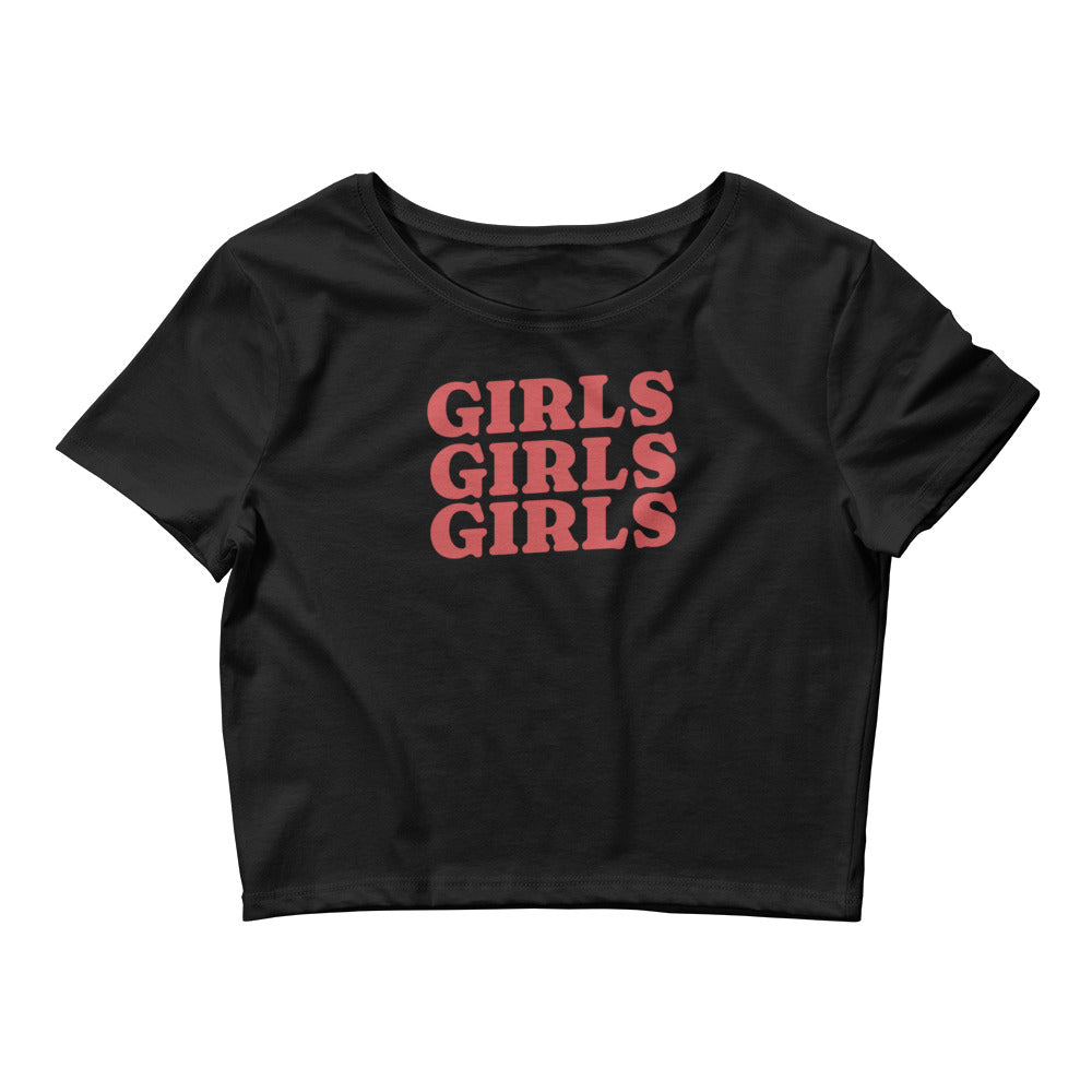 Girls Girls Girls crop tee, front view — Rose Gold Co