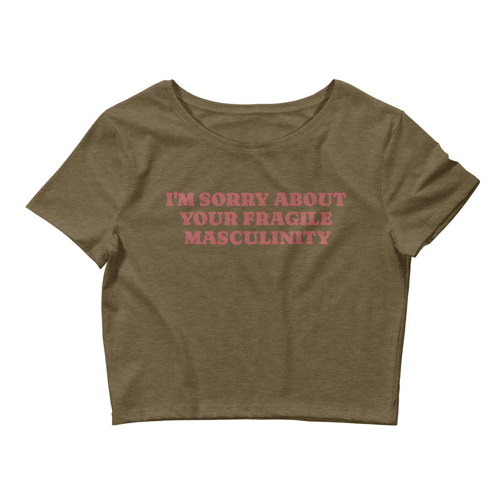 Sorry About Your Fragile Masculinity crop tee, detail view — Rose Gold Co