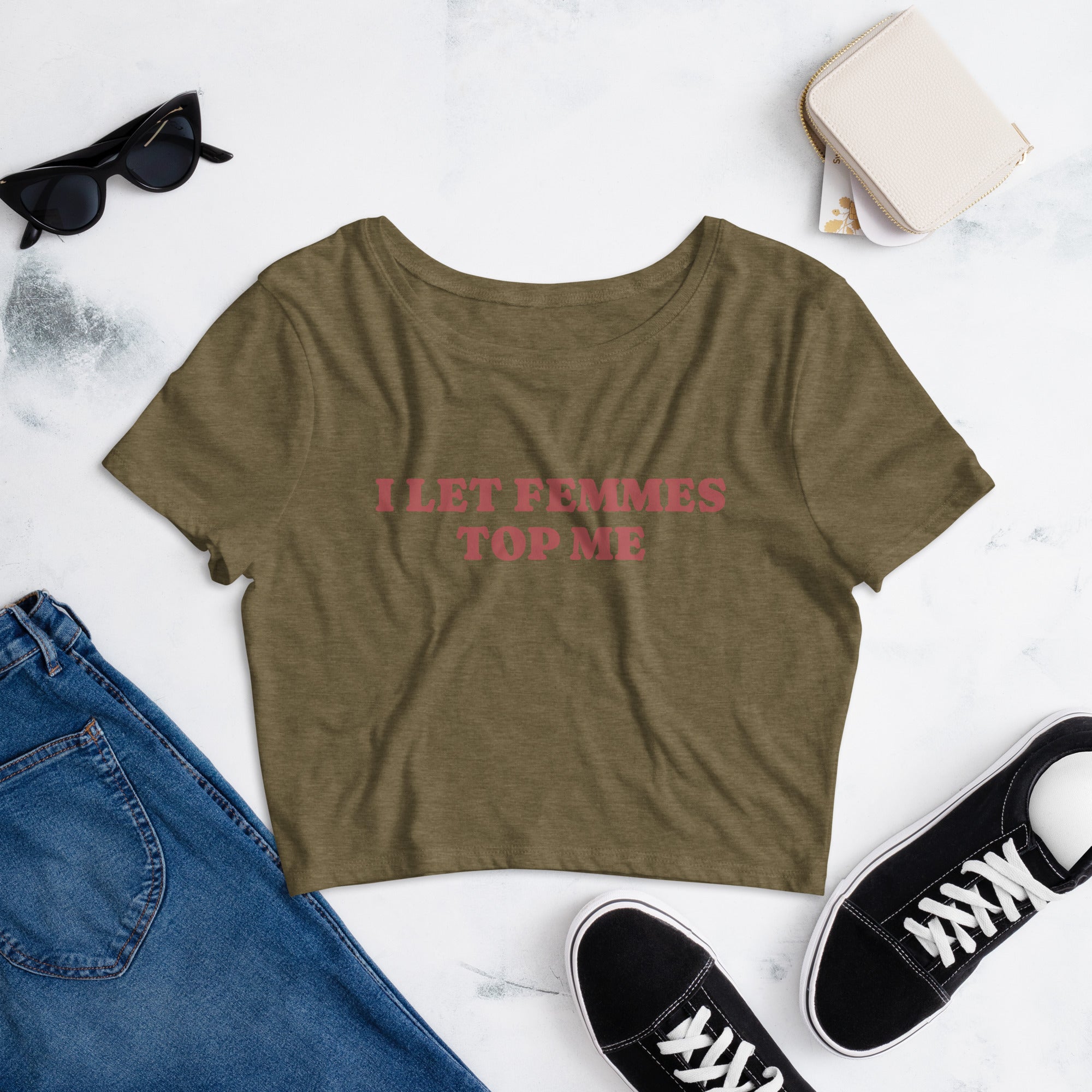 I Let Femmes Top Me crop tee, view 6 — Rose Gold Co